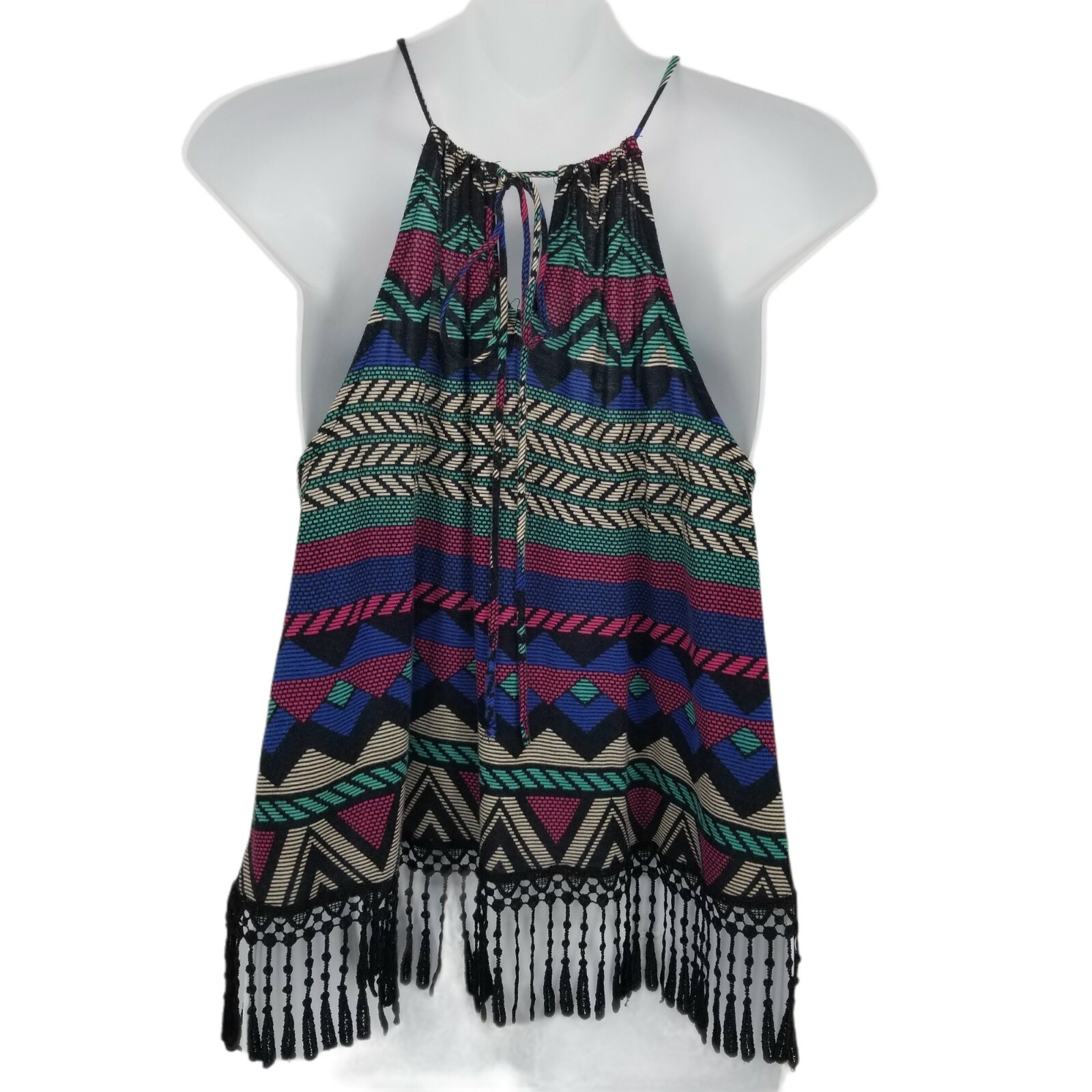 Miami Womens Multicolor Sleeveless Geometric Square Neck Pullovre Tank Top M