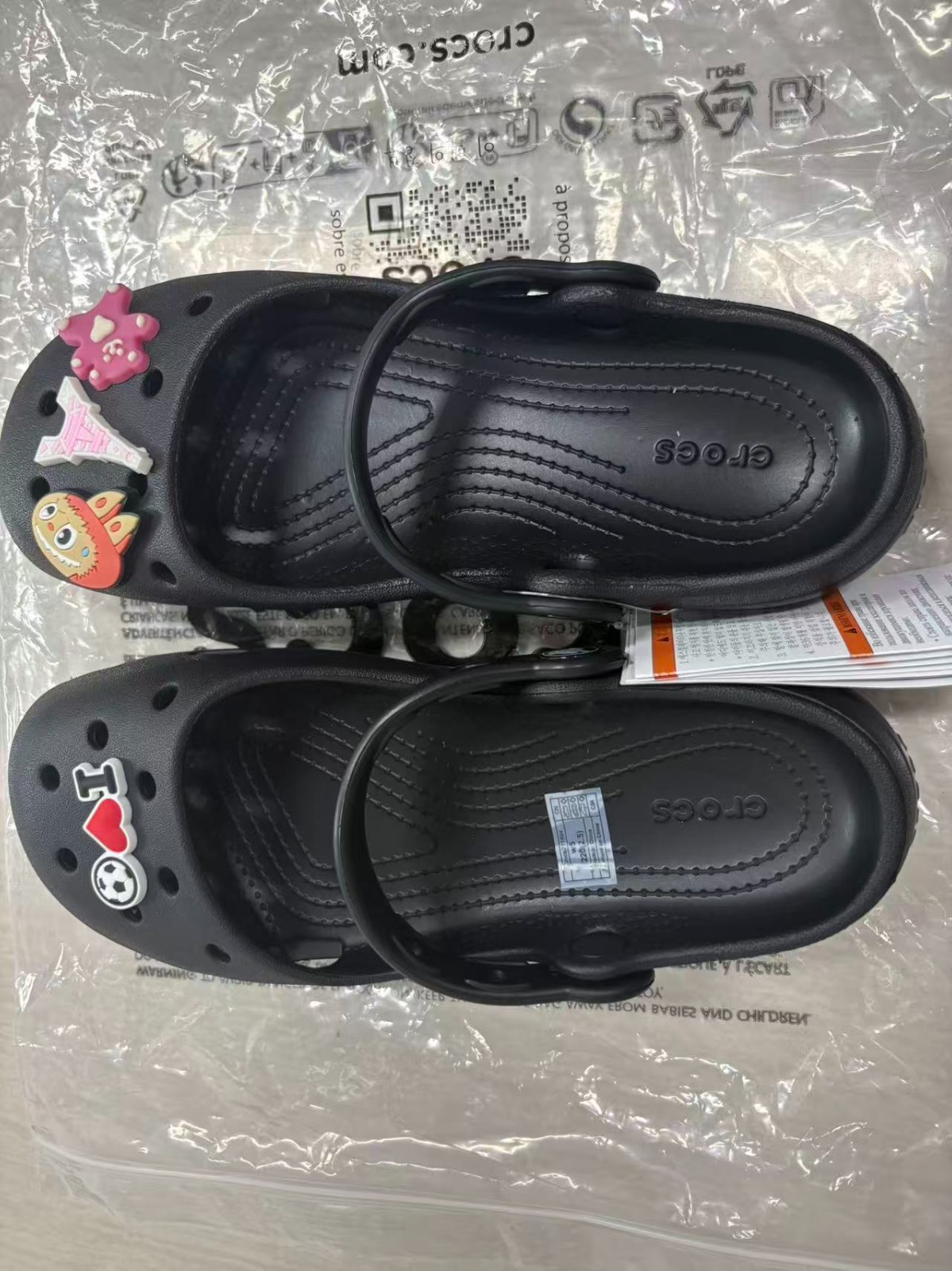 Black Crocs Classic Printed Ballet Flat Clog Lightweight Casual Slip On Shoes