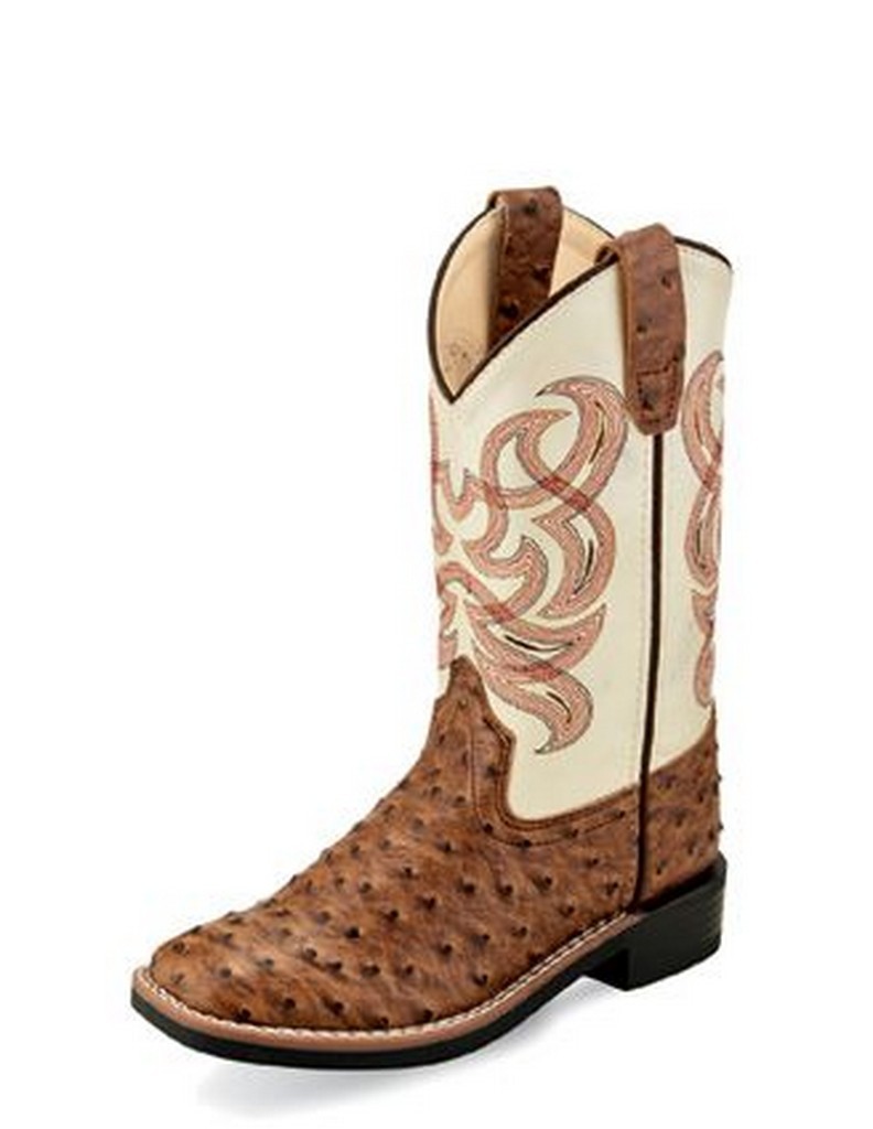 Old West Western Boots Boys TPR Pull On Flexible Brown White VB9174