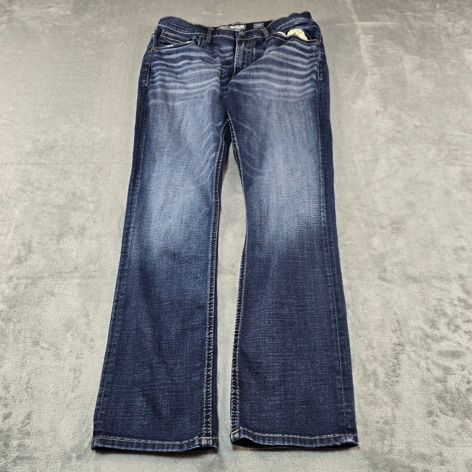 BKE Buckle Jake Straight Leg Jeans Mens 36 Dark Wash Stretch Denim Western Blue