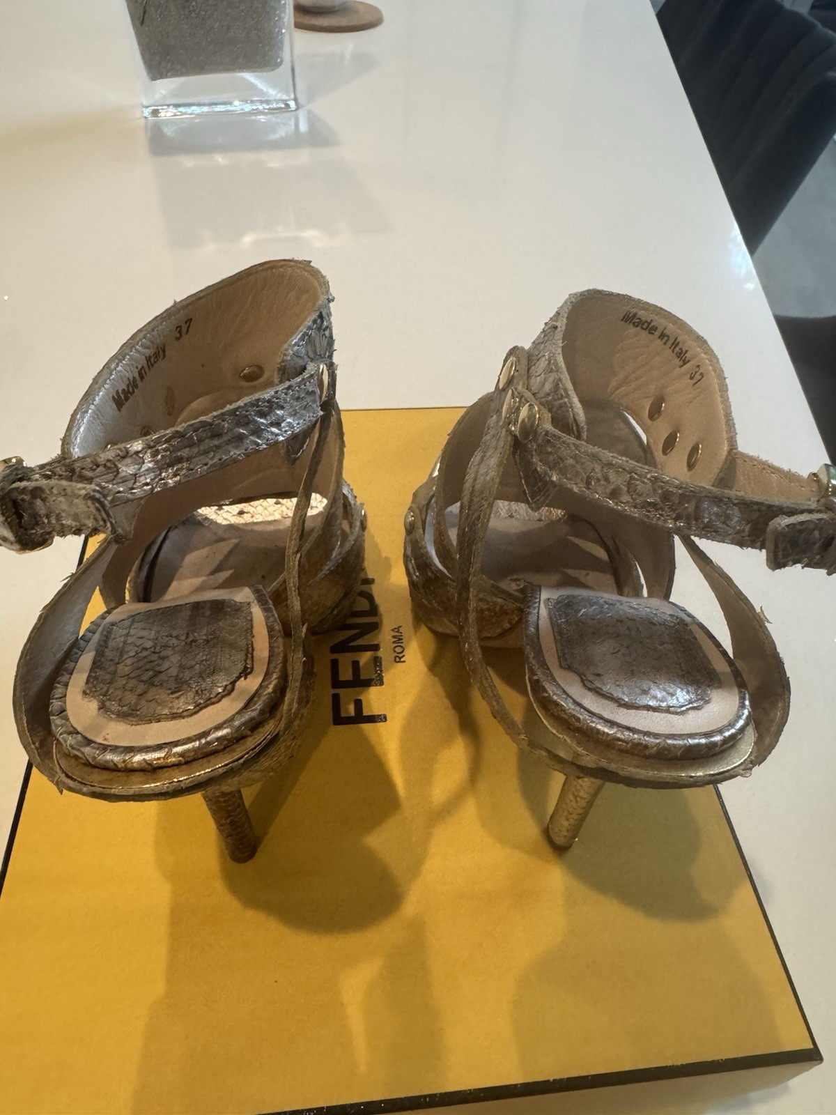 Dior Gold Leather Gladiator Strappy Ankle Strap Studded Open Toe 6.5