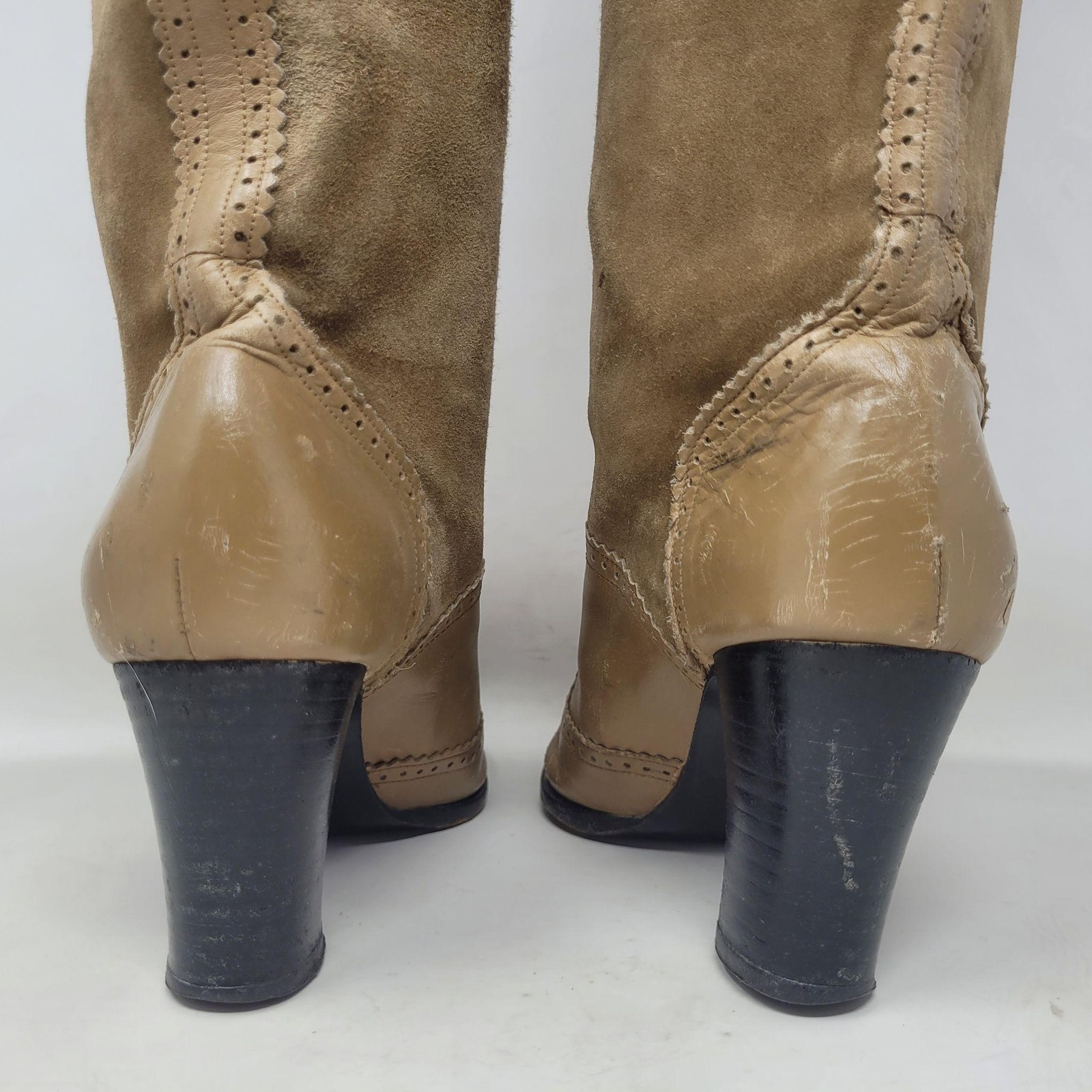 Vintage Yves Saint Laurent Boots 7 Tan Leather Suede Russian Collection 1976 70s