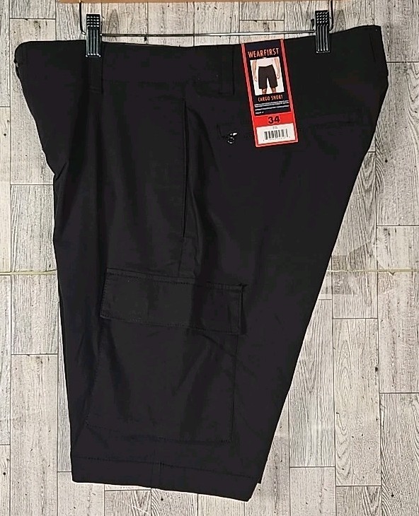 Wearfirst Cargo Shorts 34 Black Freeband Waistband Stretch Cotton Nylon Mens NEW