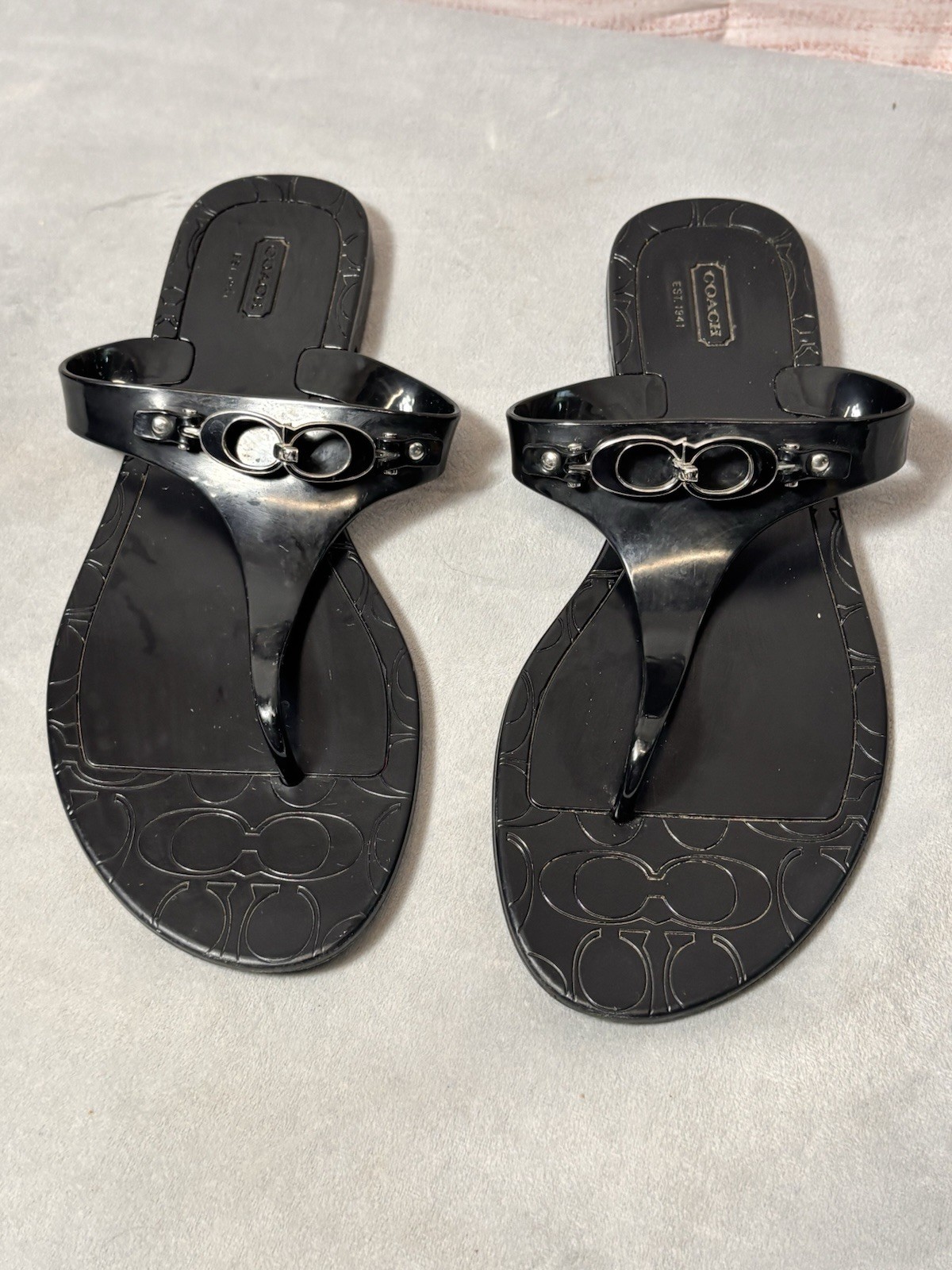 Coach Women’s Pennie jelly Black thong classic C signature Sandals size 10R