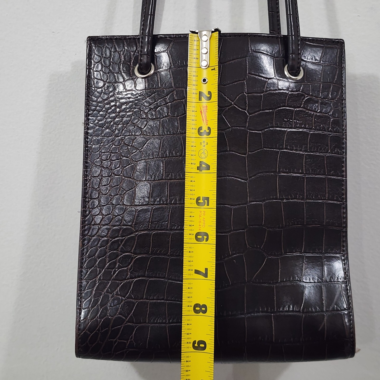 Vintage 90s Nine West Croc Embossed Shoulder Bag Brown Faux Leather Nylon Lining