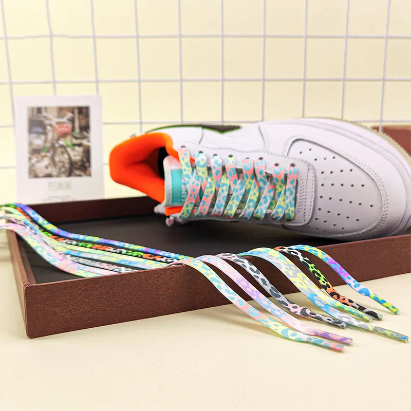 Fashion Flat Shoelaces for Sneakers Color Leopard Print Tie-dye Gradient Shoelac