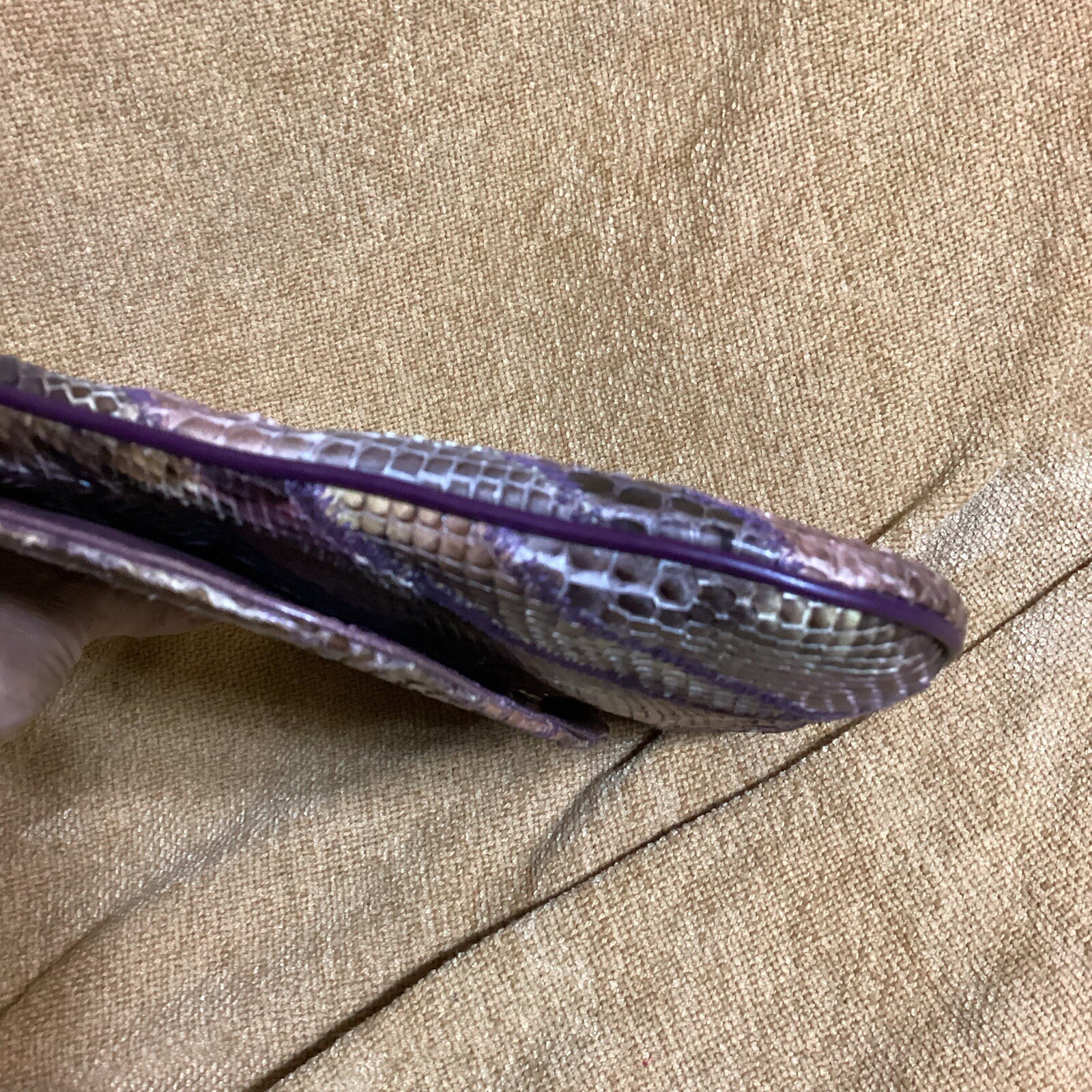 Vtg 80’s Snakeskin Purple/Pink/Beige/Brown Clutch Purse Python Gold Chain Strap