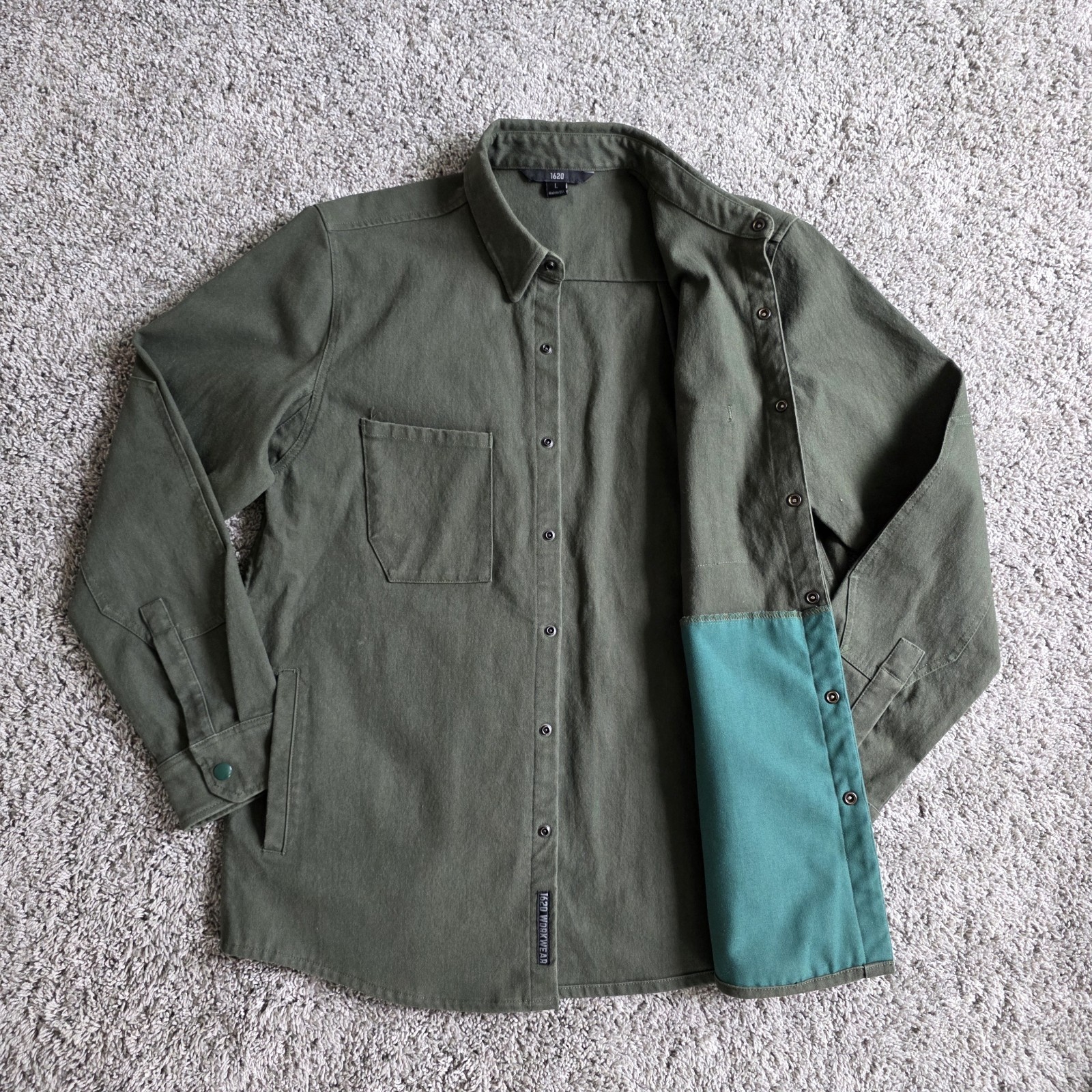 1620 Workwear CORDURA Snap Shirt SHACKET Jacket LARGE L Green Reinforced Elbow