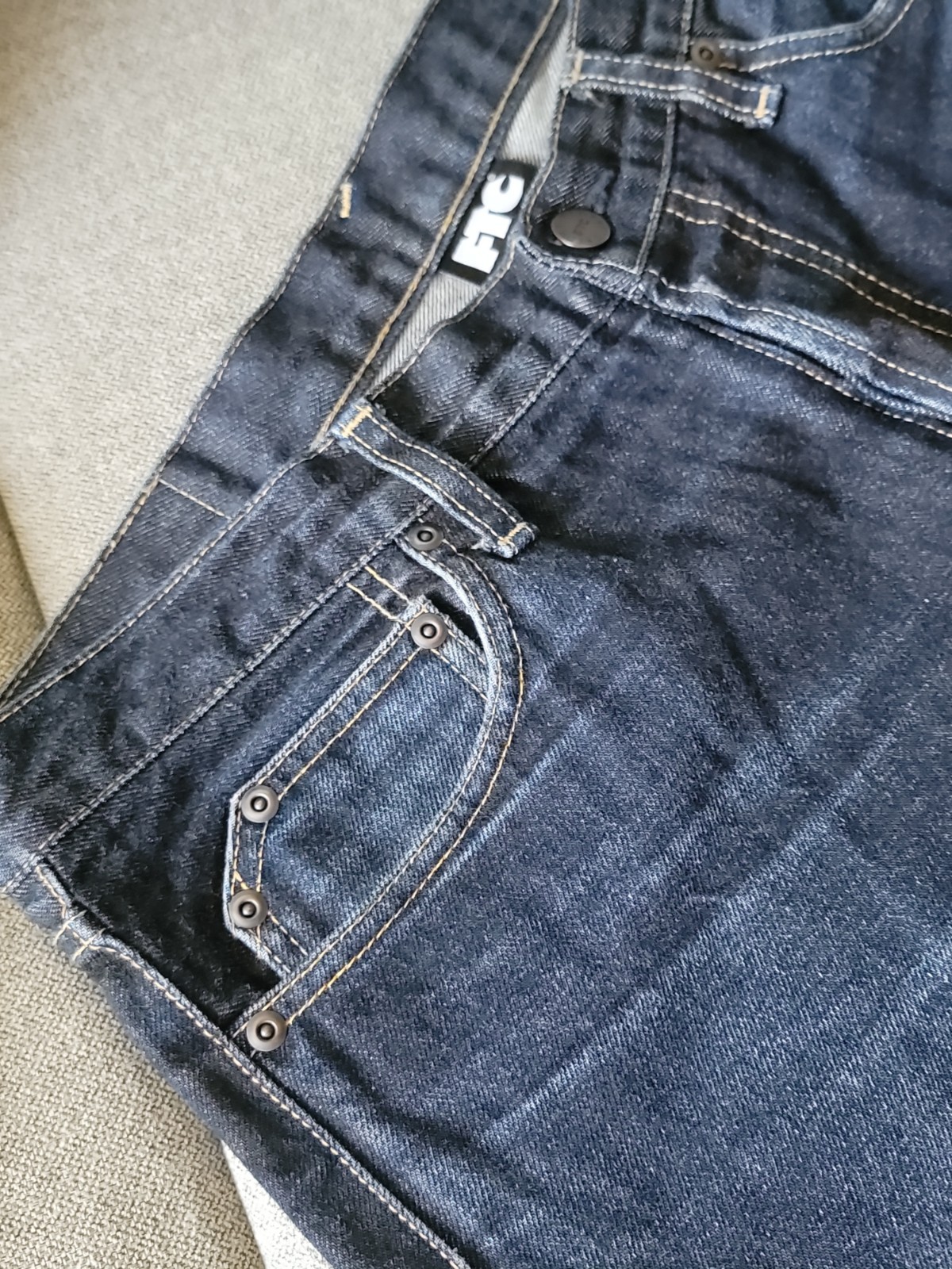 Sz L 36×31 FTC For The City Japan Made Raw Denim Jeans Indigo FADED PATINA GREAT