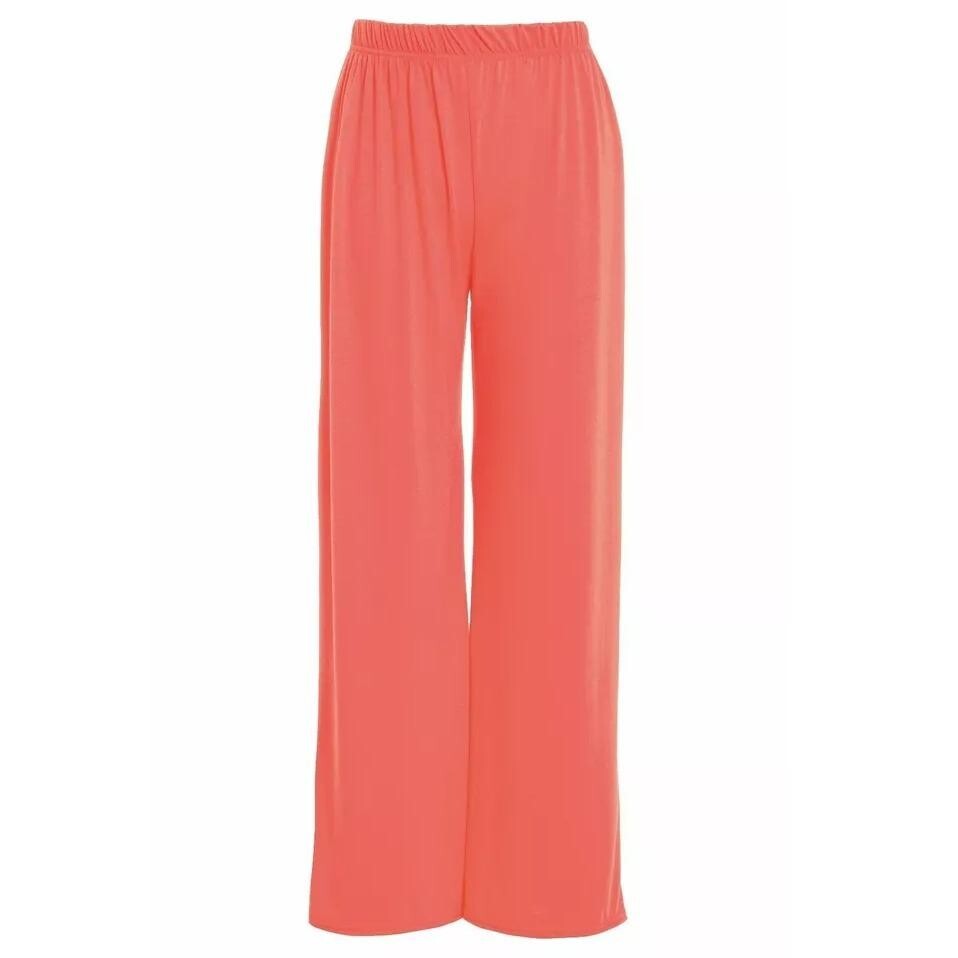 Ladies Palazzo Wide Leg Flared Elasticated Stretch Plain Trousers Womens Wide