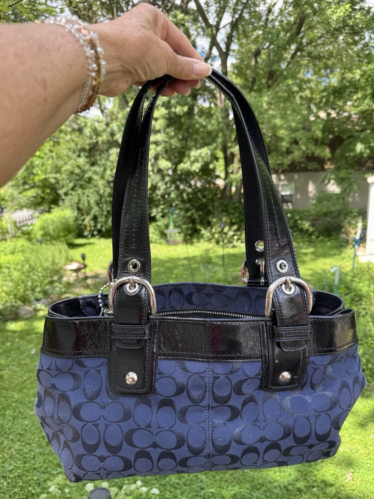 Coach Vintage Large Blue & Black Signature Logo Shoulder Bag – Classic.