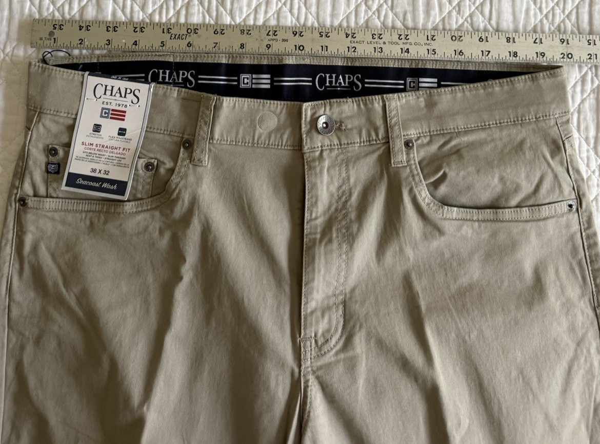 Chaps Slim Straight Fit Five Pocket Twill Pant Hampton Khaki