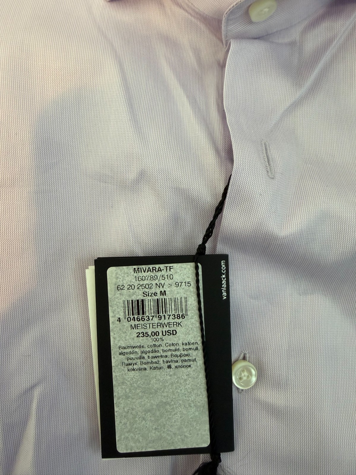 Brand NEW VAN LAACK MEISTERWERL Lilac SOLID Shirt (SZ: 15.5 / 39 / M)