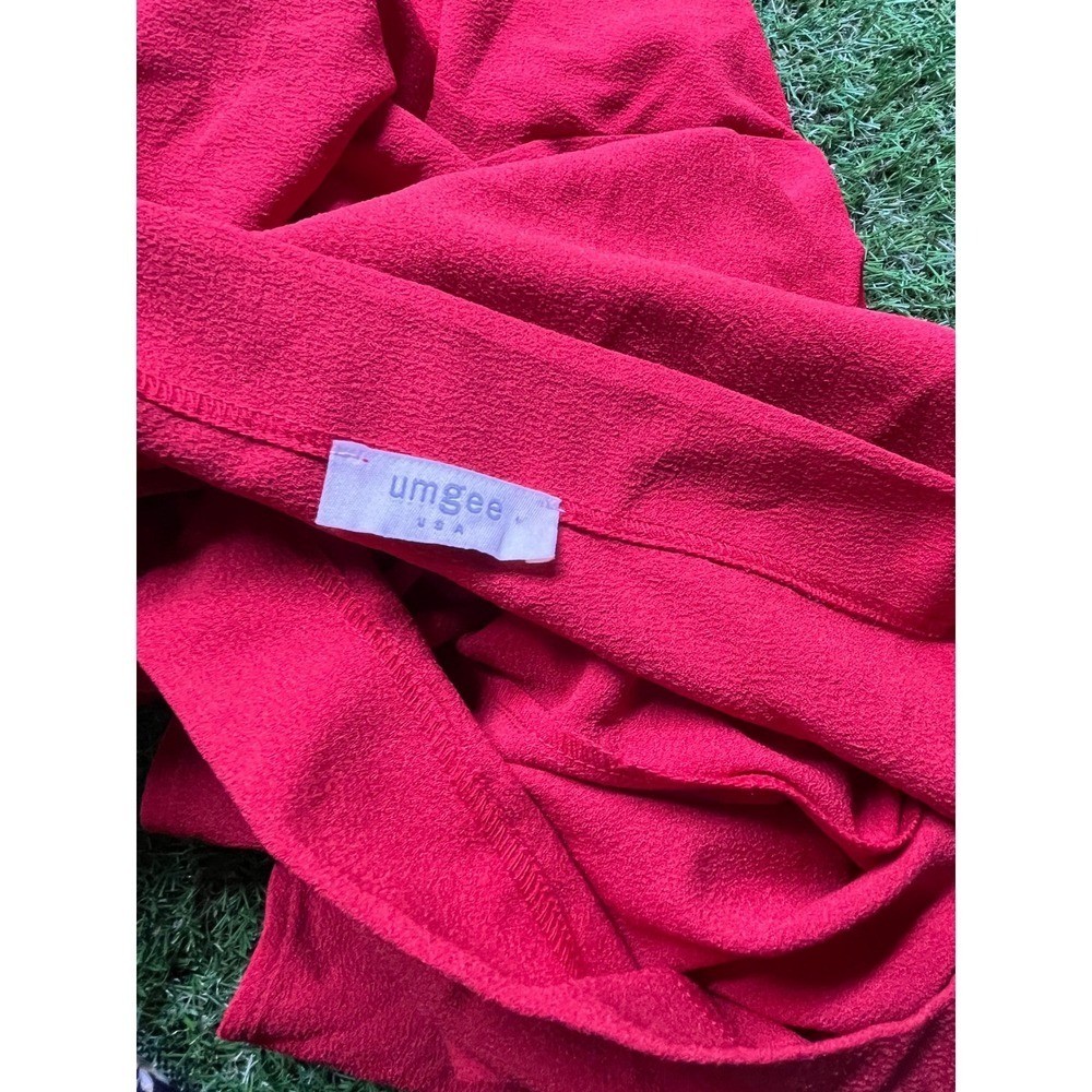 Umgee USA Red Tunic Top Large Square Neck Ruffle Swiss Dot Sleeve Peplum Hem