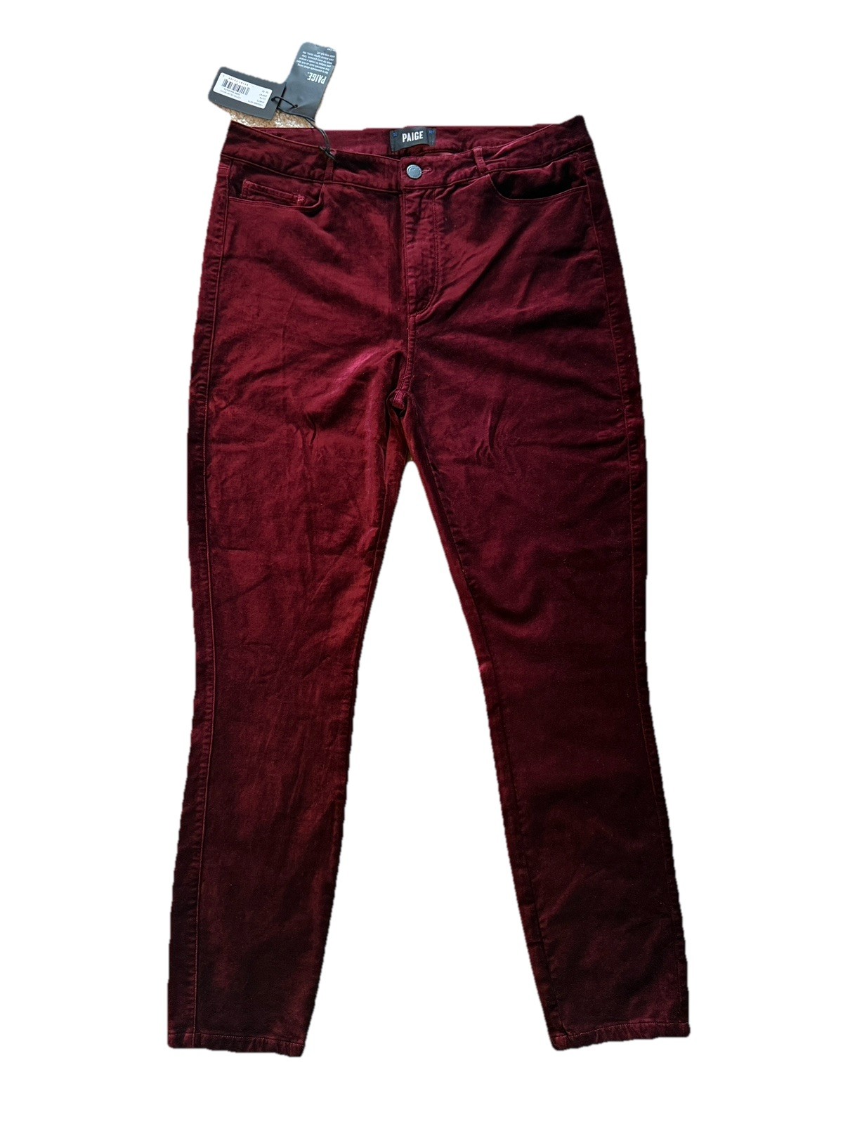 PAIGE Hoxton Ultra Skinny Velvet Jeans Dark Magenta Burgundy Size 32 NWT NEW