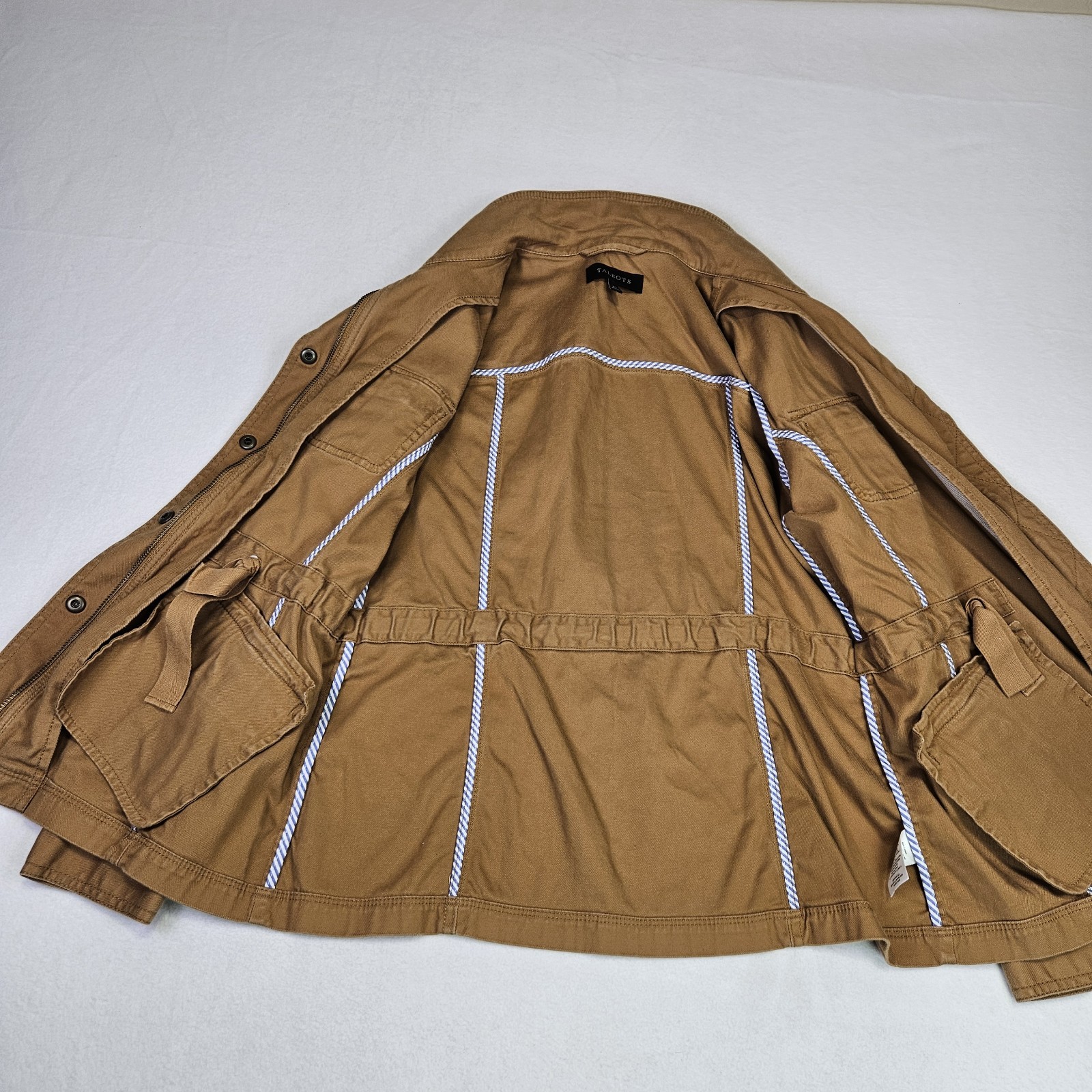 Talbots Safari Jacket Womans XS Camel Brown Twill Cotton Stretch Utility Outdoor
