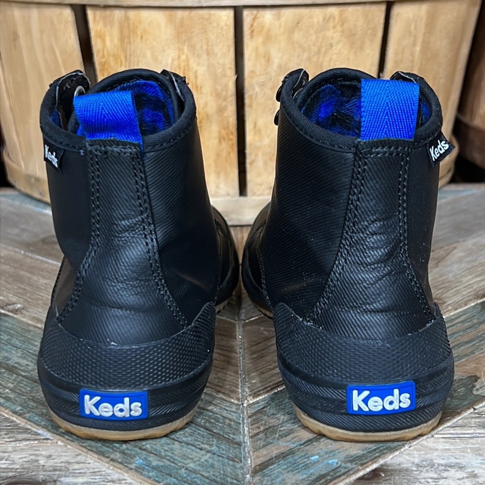 Keds Scout Splash Black Blue Water Resistant Twill Waxed Canvas Boots Womens 6
