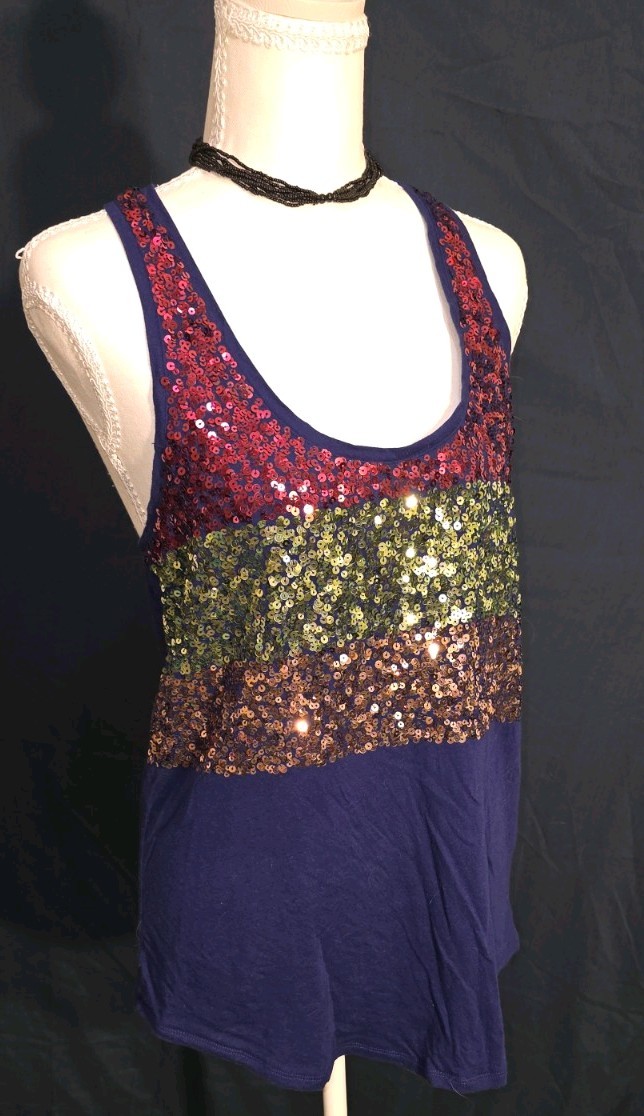 Express Navy Sequin Racerback Tank Top Size M Y2K Party Going Out