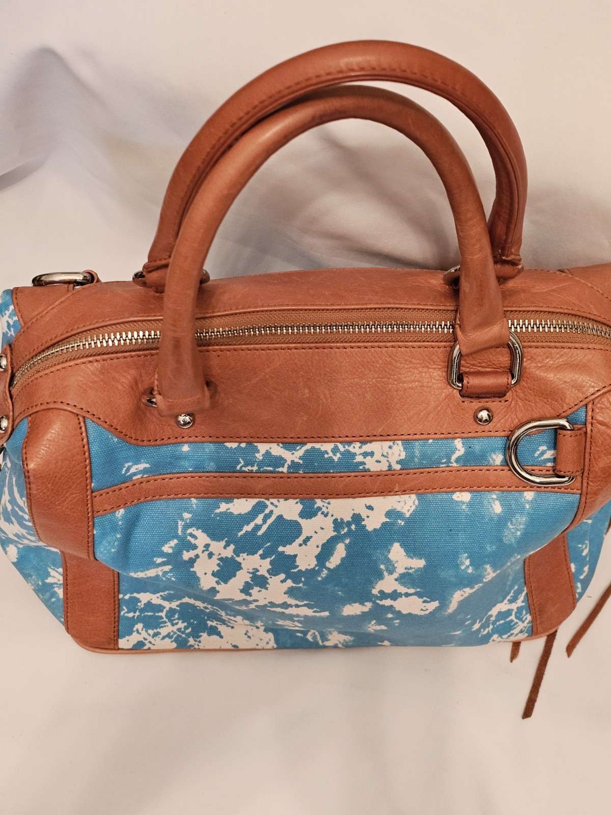 Rebecca Minkoff M.A.B Mini Satchel in Aqua, White and Tan* No Shoulder Strap*