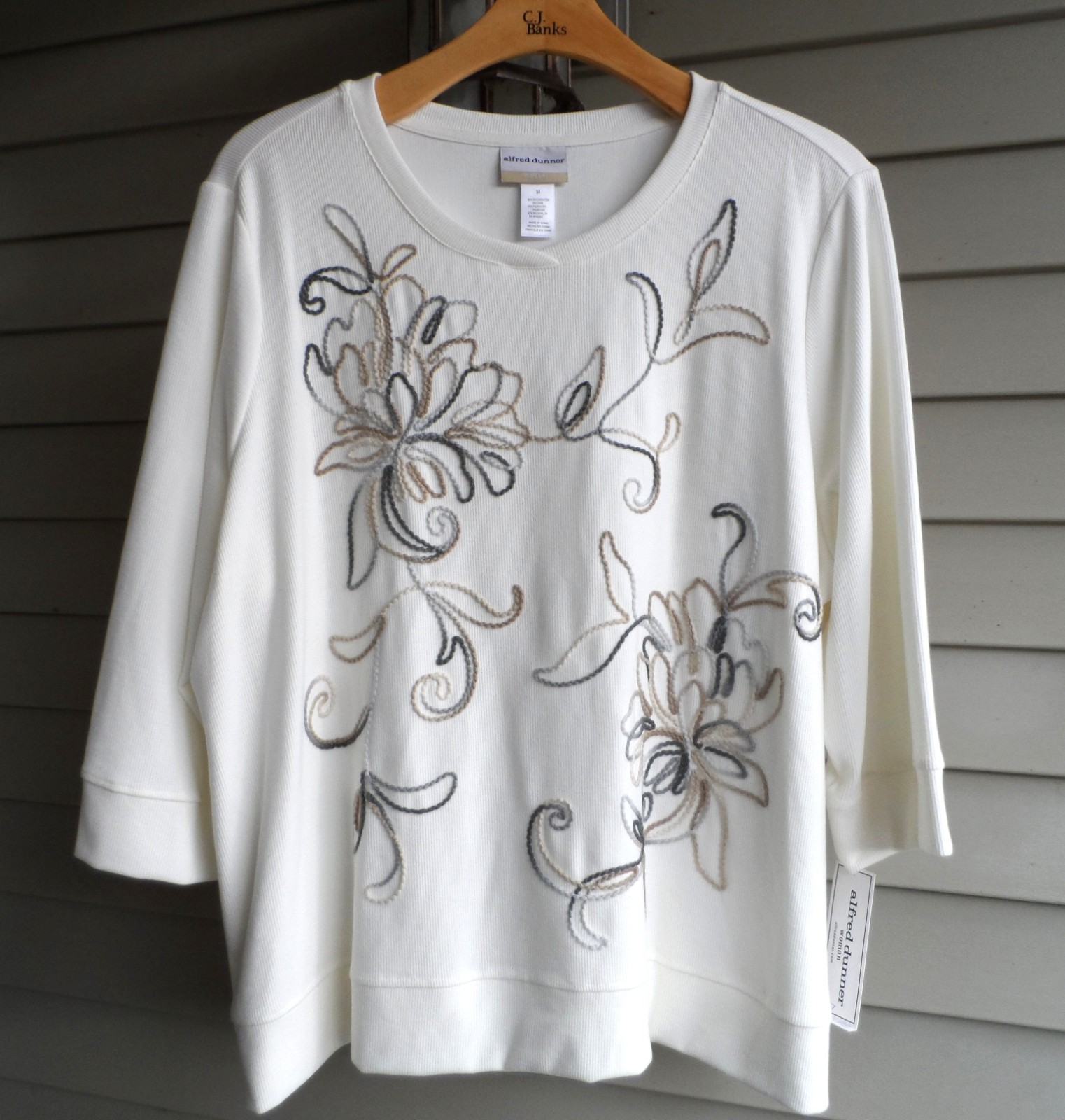 NWT ALFRED DUNNER SWIRLY SOUTACHE NEUTRAL EMROIDERY TRIMS SOFT KNIT TOP 3X $68