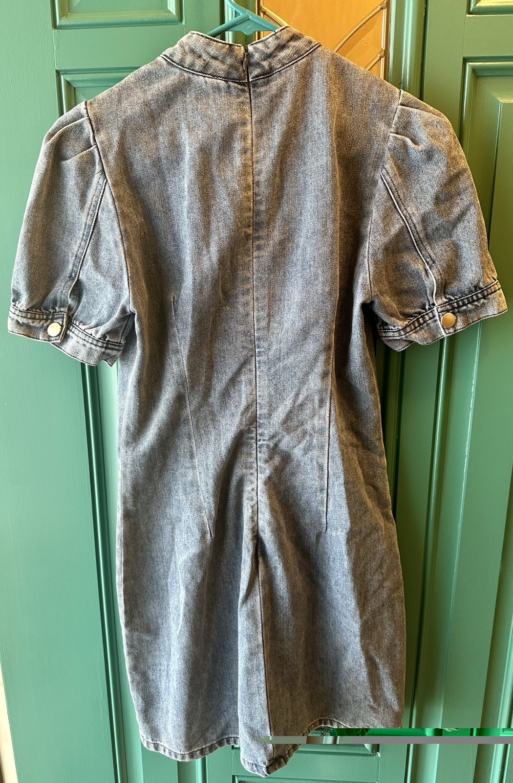 Lulus Wonderful Day Acid Wash Denim Puff Sleeve Mock Neck Mini Dress Small