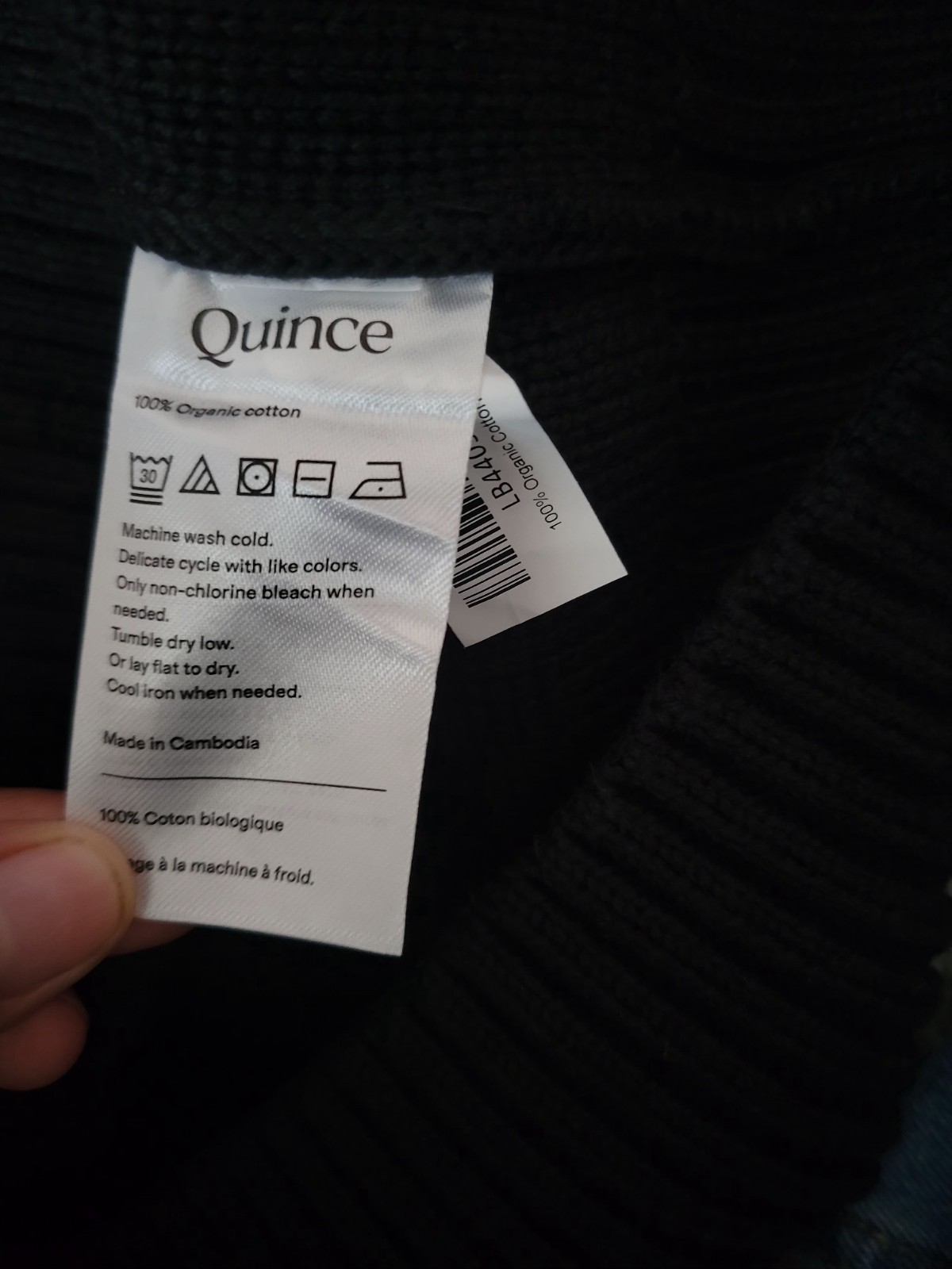 Quince Black 100% Organic Cotton Turtleneck Sweater XL