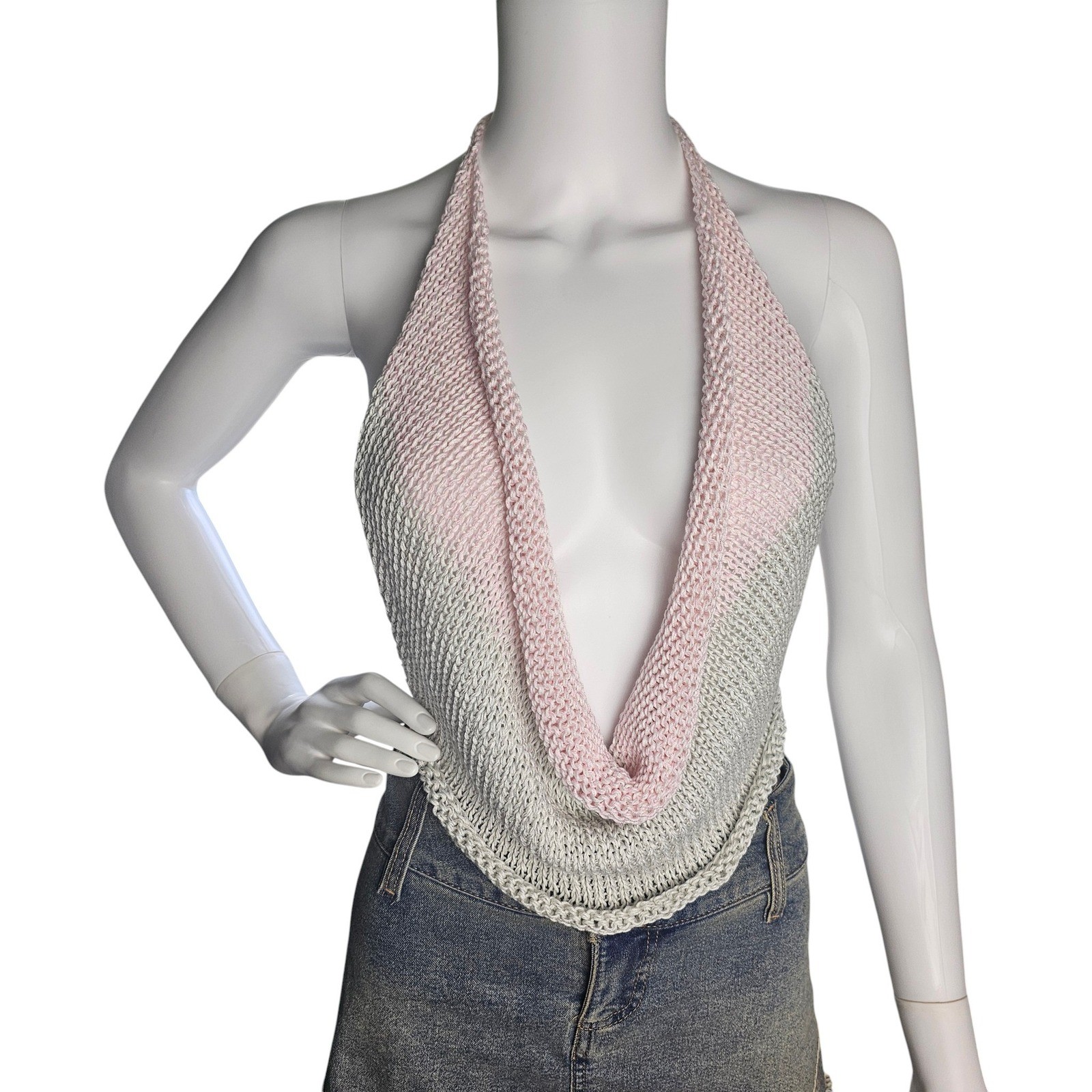 Handmade Knit Halter Top Backless Cowl Neck Crop Top Y2K Festival Fashion