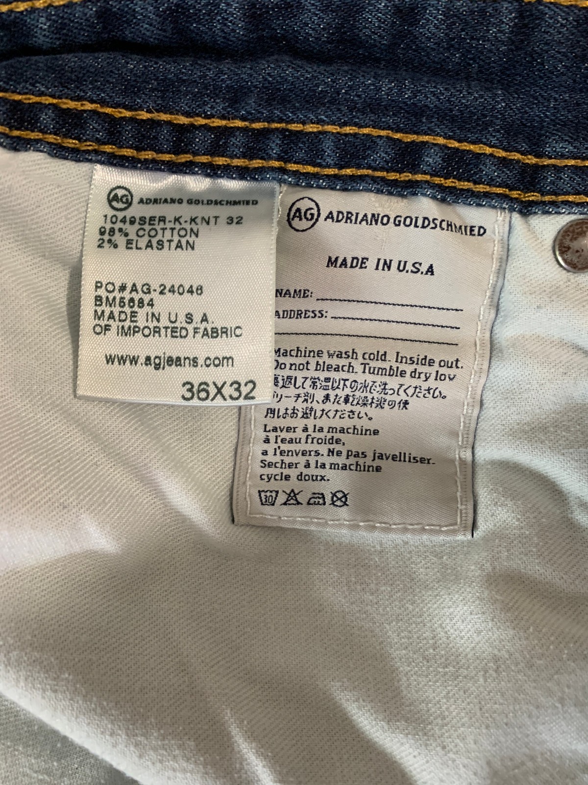 AG Adriano Goldschmied The Protégé Jeans Mens 36×32 Whiskering Med Wash Made USA