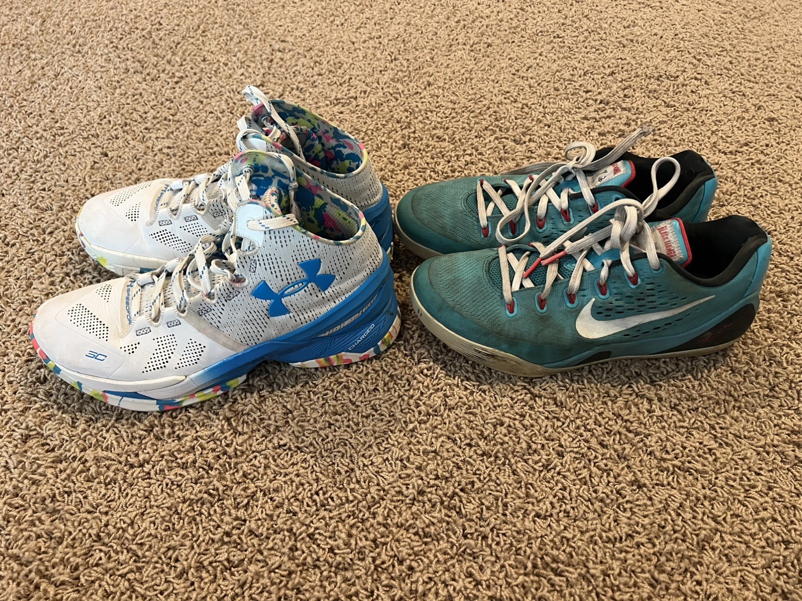 Bundle of 2 Boys Basketball Shoes – Under Armour Curry 2 & Nike Kobe 9