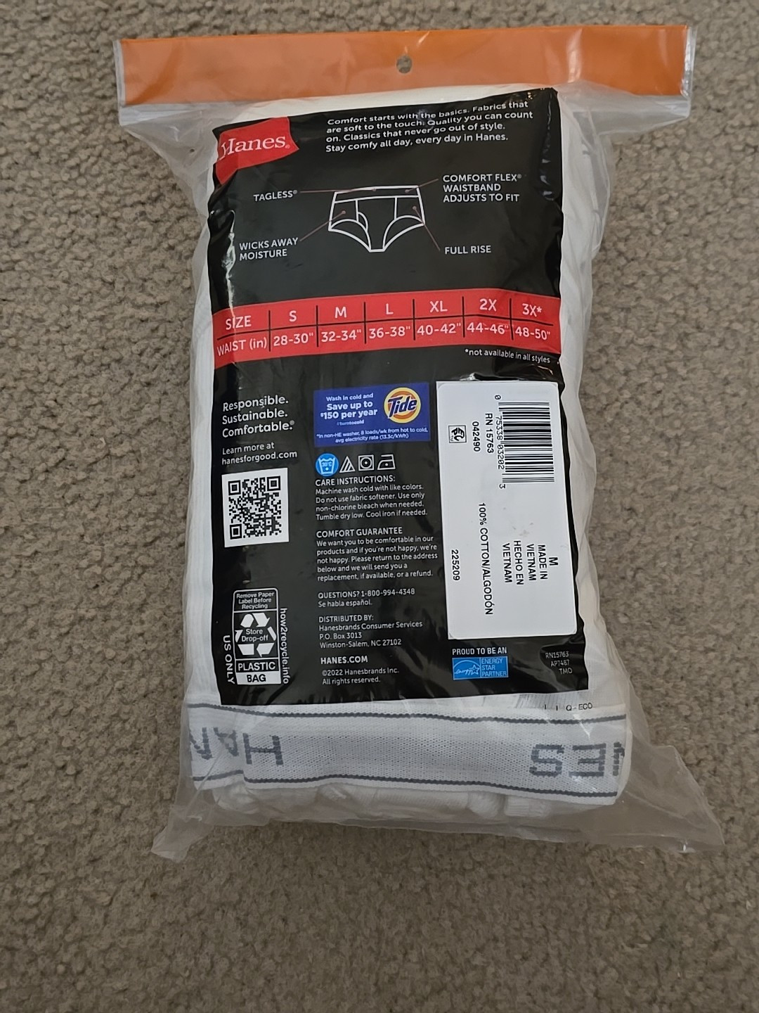 Hanes 9 Tagless Briefs Full Rise Elastic Waistband Medium 32″-34″ Soft.