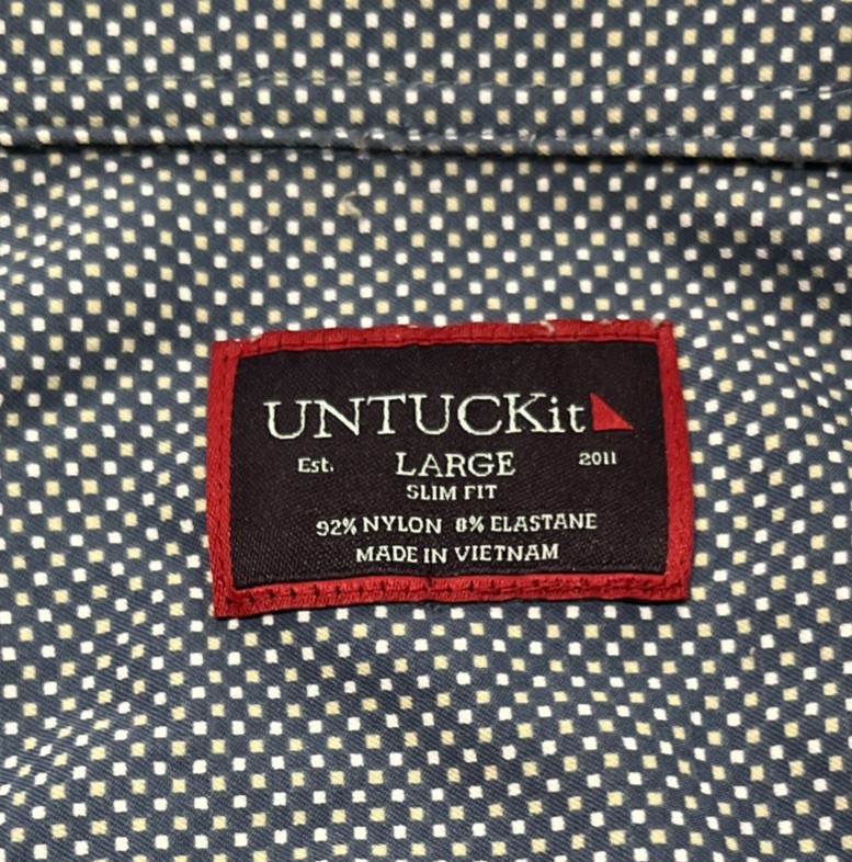Untuckit Button Up Shirt Men’s Large Slim Blue Geometric Nylon Elastane