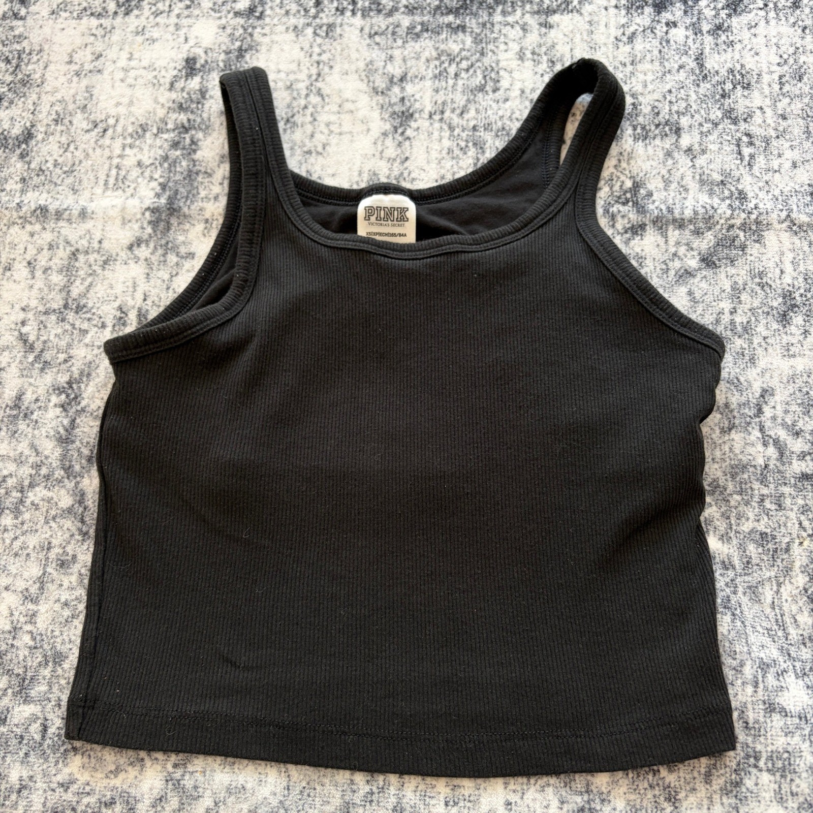 PINK Victoria’s Secret Ribbed Crop Tank Top Womens Size XS Black Scoop Neck