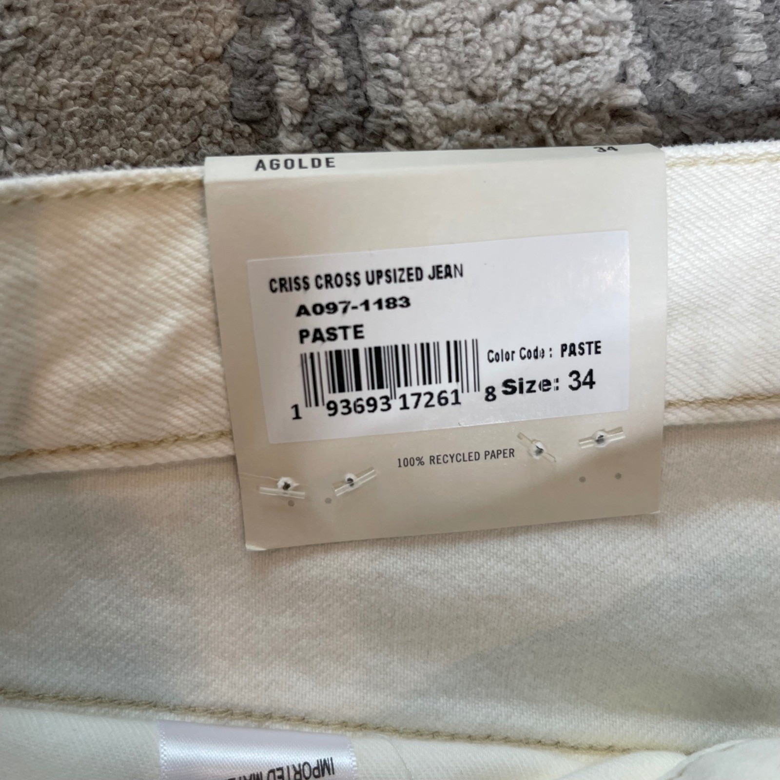 NEW AGOLDE Criss Cross Upsized Jean Paste White Wide Leg A097-1183 Size W34xL30