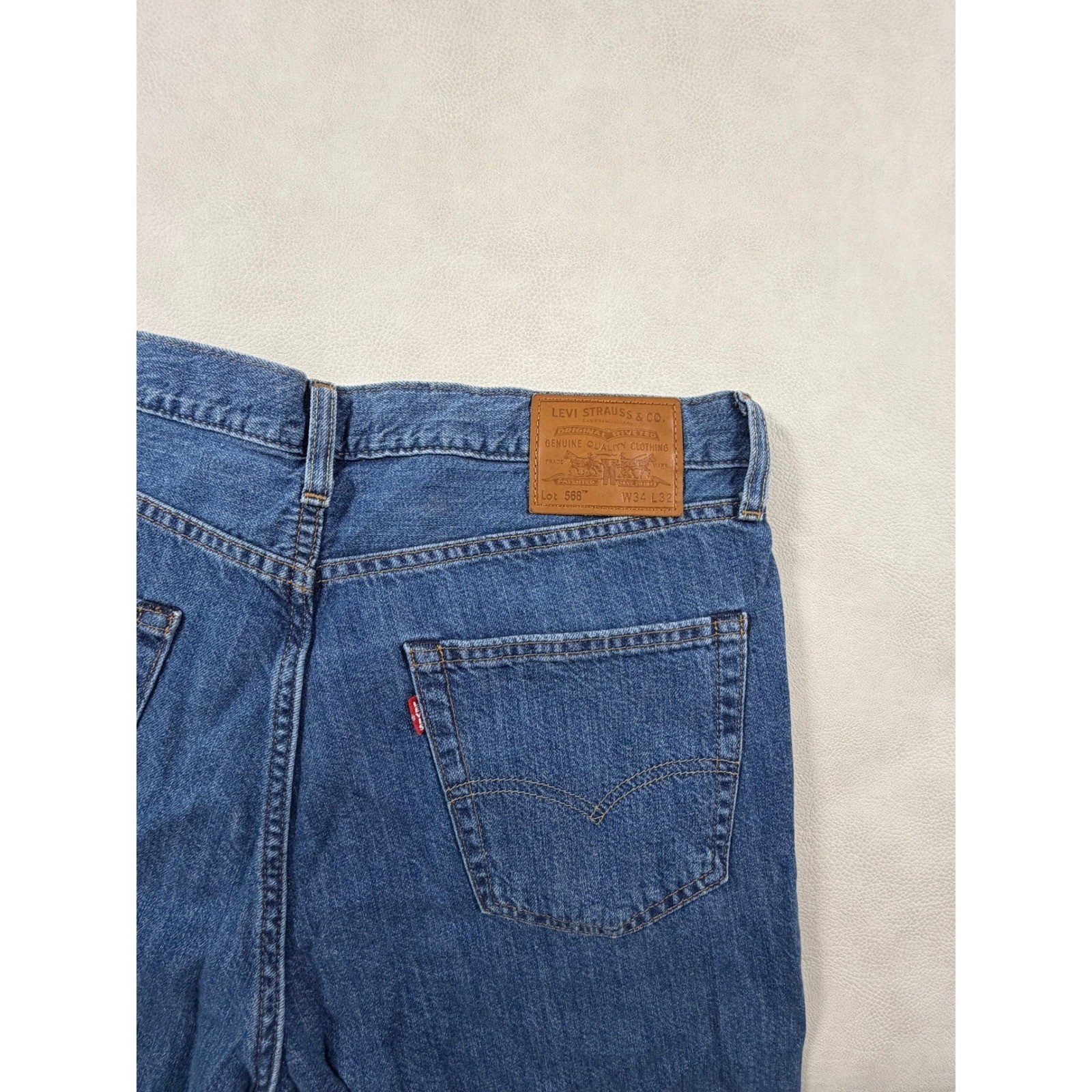 Levis Premium Big E 568 Loose Straight Jeans Mens W34 L32 Denim Relaxed Fit