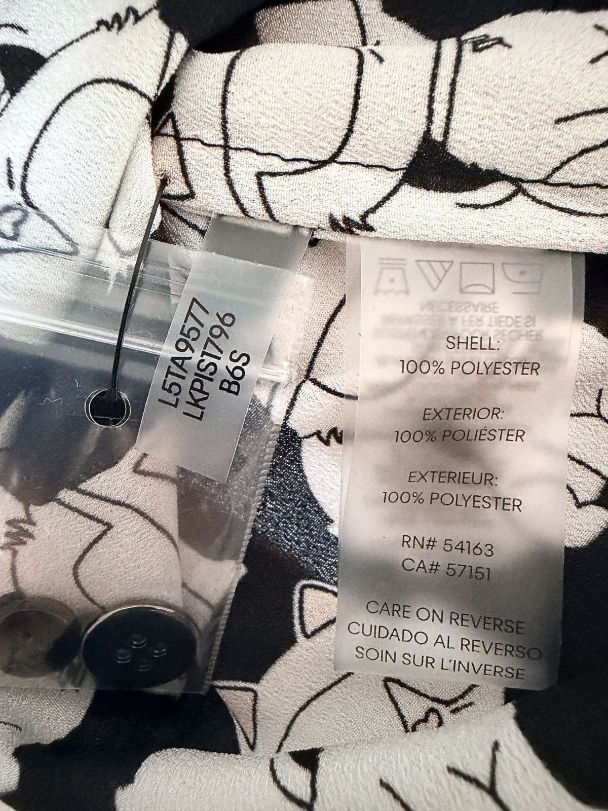 Karl Lagerfeld Paris Choupette Cat Print Button Front Blouse Shirt Black White S