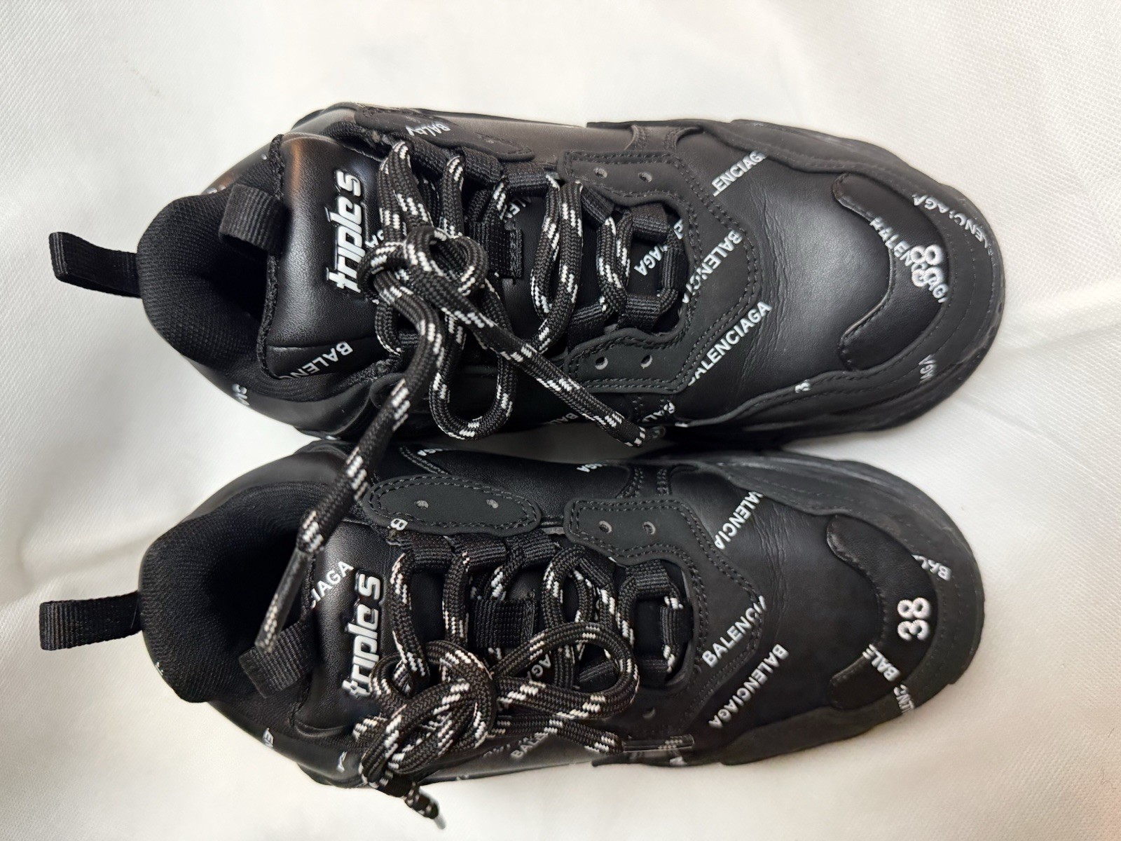 Balenciaga Triple S Black/White Logo Low Top Lace-Up Sneakers