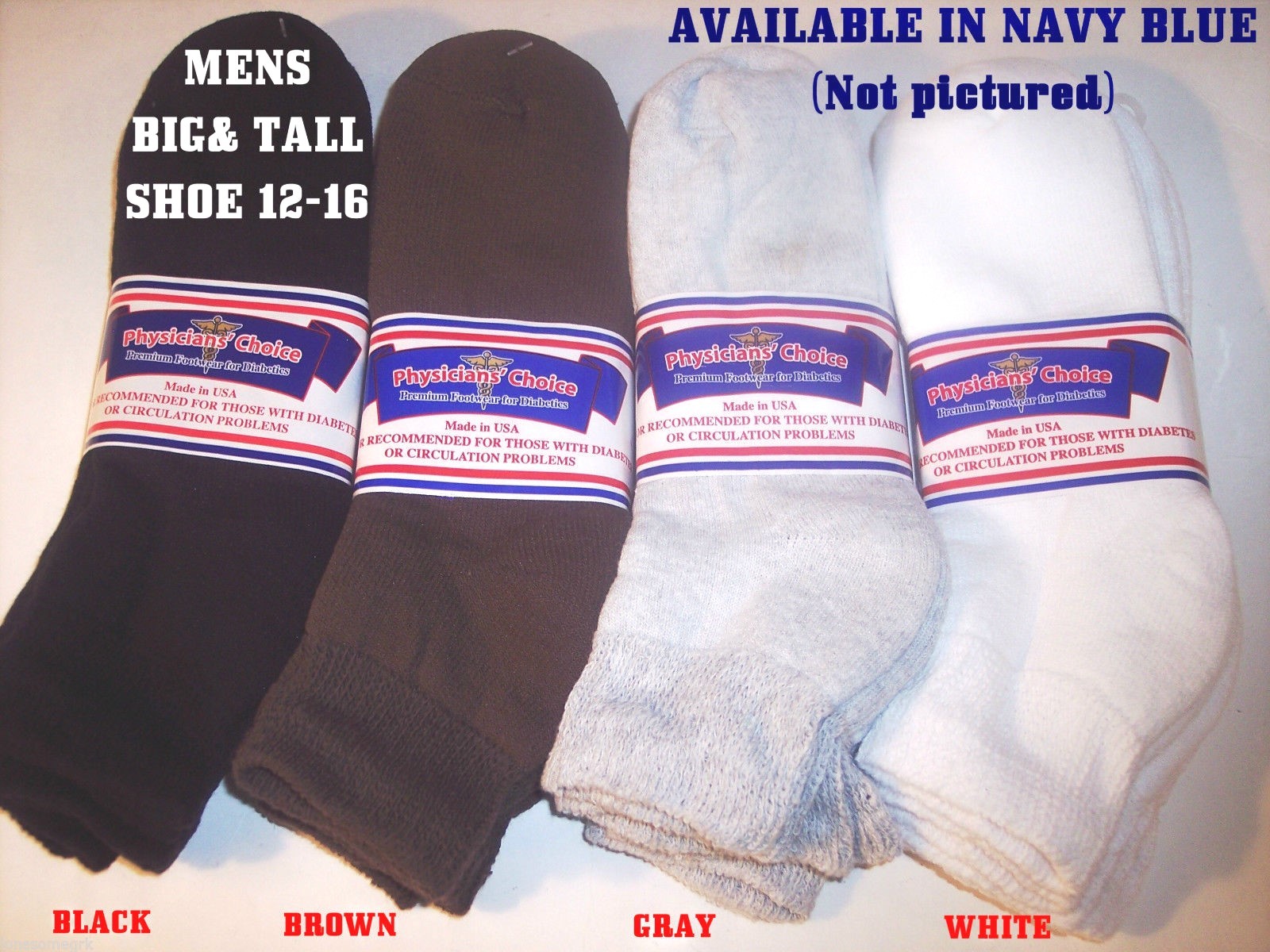 FREE SHIP 6 Pairs BIG MENS Physicians Choice Diabetic Ankle Socks 12-15 US Made