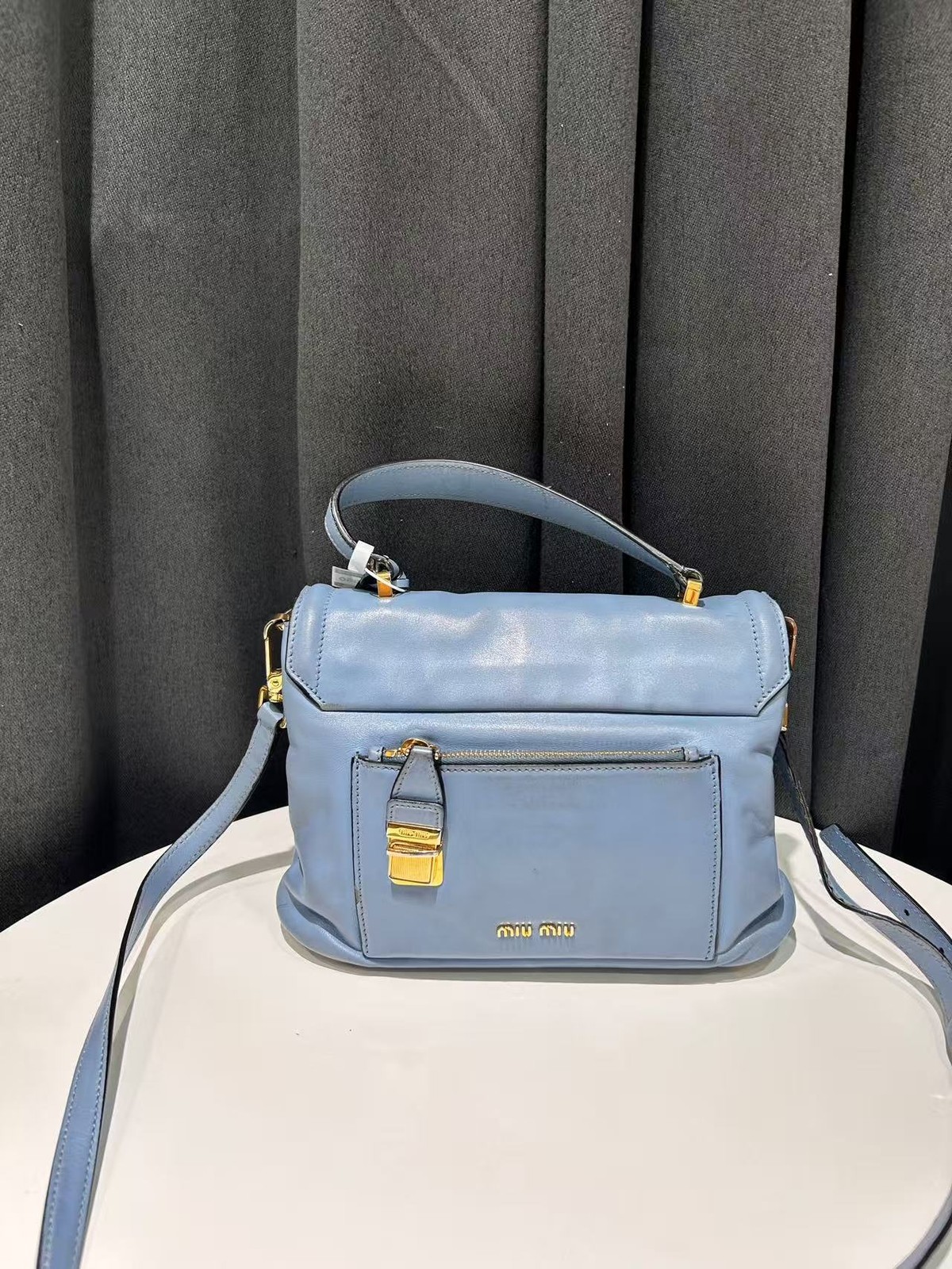 Miu Miu Crossbody Satchel Light Blue Lambskin Leather Italy