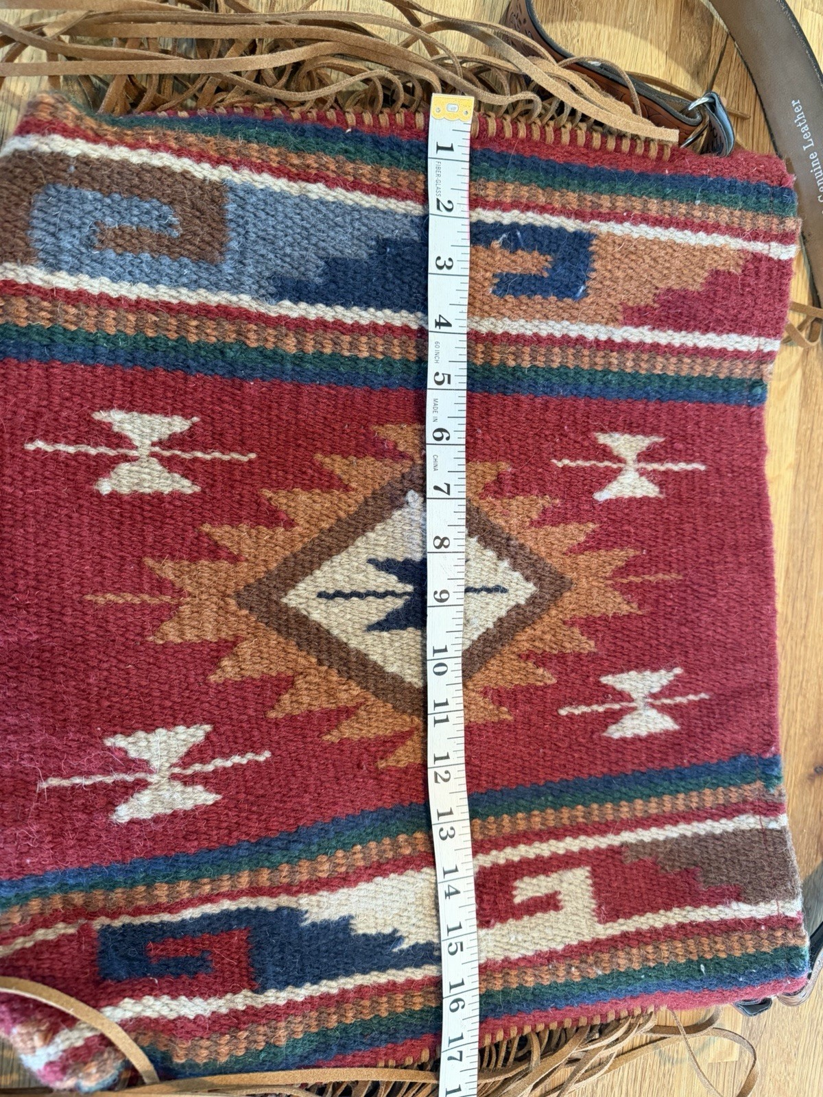 Western Red Multicolor Saddle Blanket Shoulder Bag. Leather Fringe