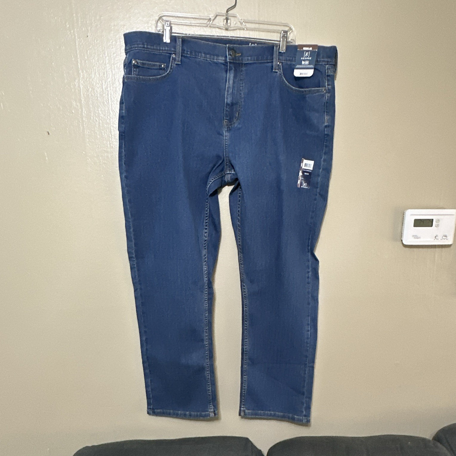 George Men’s Blue Denim Jeans Regular Fit Straight Leg Mid Rise Zip 5-Pocket
