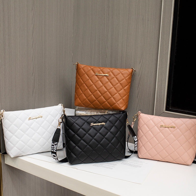 Women’s Quilted Crossbody Bag Black, Zip Closure, Detachable Adjustable Strap