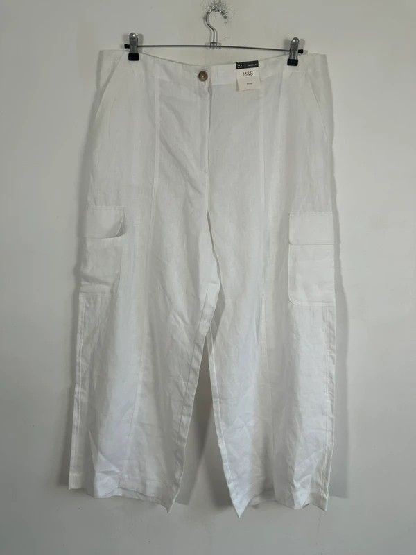 22 marks and Spencer new wide leg crop linen trousers cargo pockets
