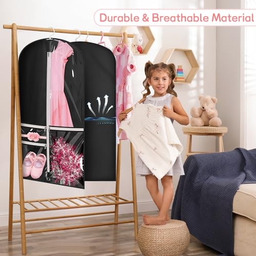 Costume Dance Garment Bag with 3 Clear Zipper Pockets for Suits Dress Cover,