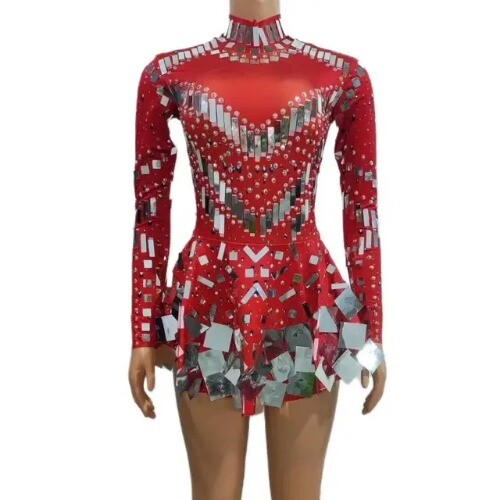 Birthda Mirror Party Dress Black Stretch Stage Dance Dress Nightclub Celebrate