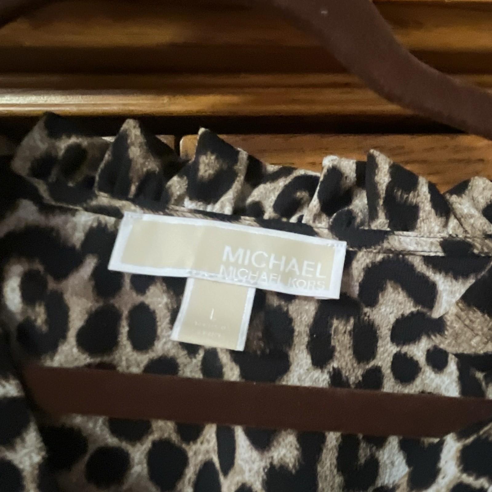 Michael Kors Beige/Black Leopard Animal Print A-Line V-Neck Bell Sleeve Blouse