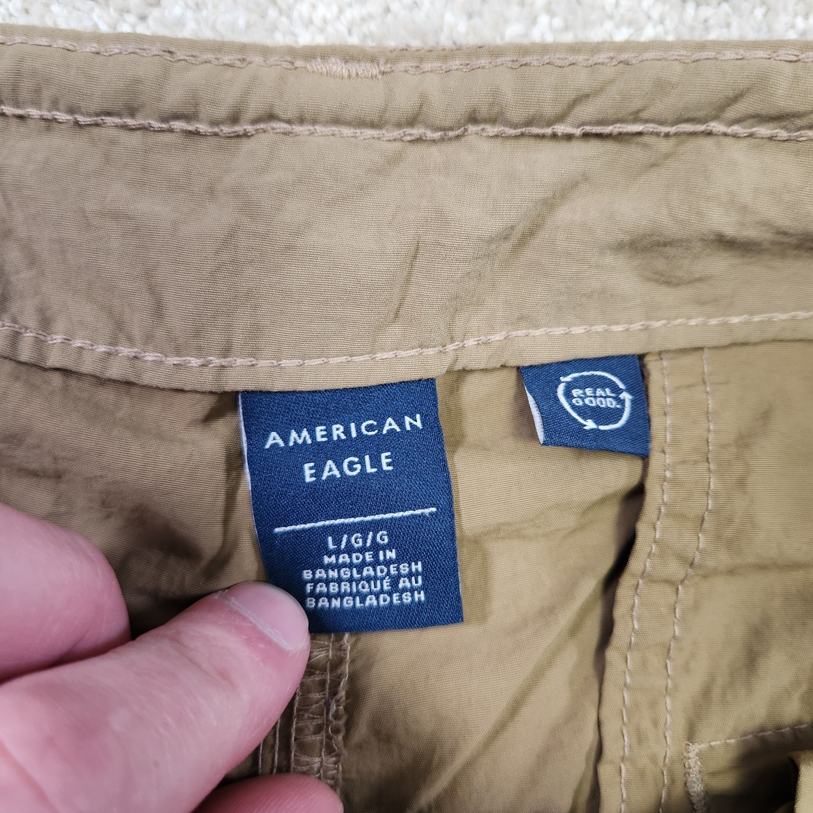 American Eagle Parachute Pants Men Large Brown Baggy Woven Y2K Stretch