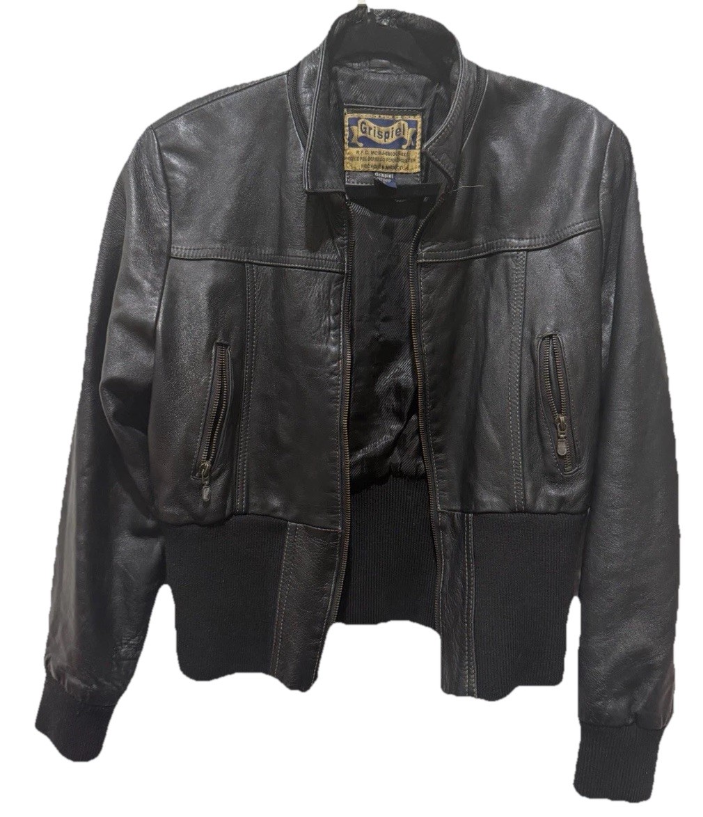 Women’s Vintage Grispiel Genuine Lambskin Leather Bomber Jacket Black Size L.