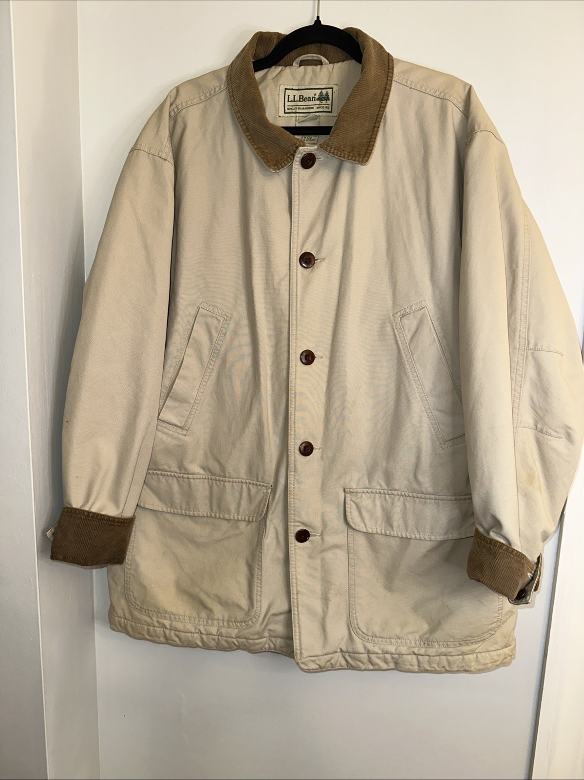 LL Bean Barn Chore Jacket 0WY20 Beige TanCoat Thinsulate Quilted Lining Mens XL