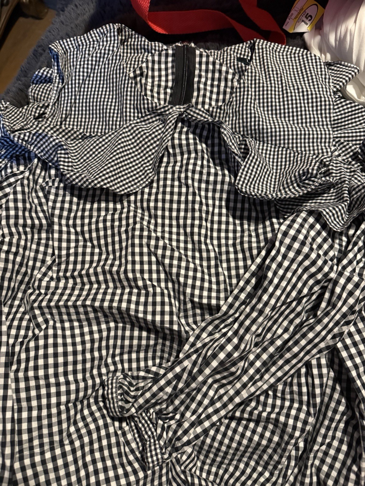 Lauren Ralph Lauren Black White Gingham Cold Shoulder Ruffle Bow Blouse XL