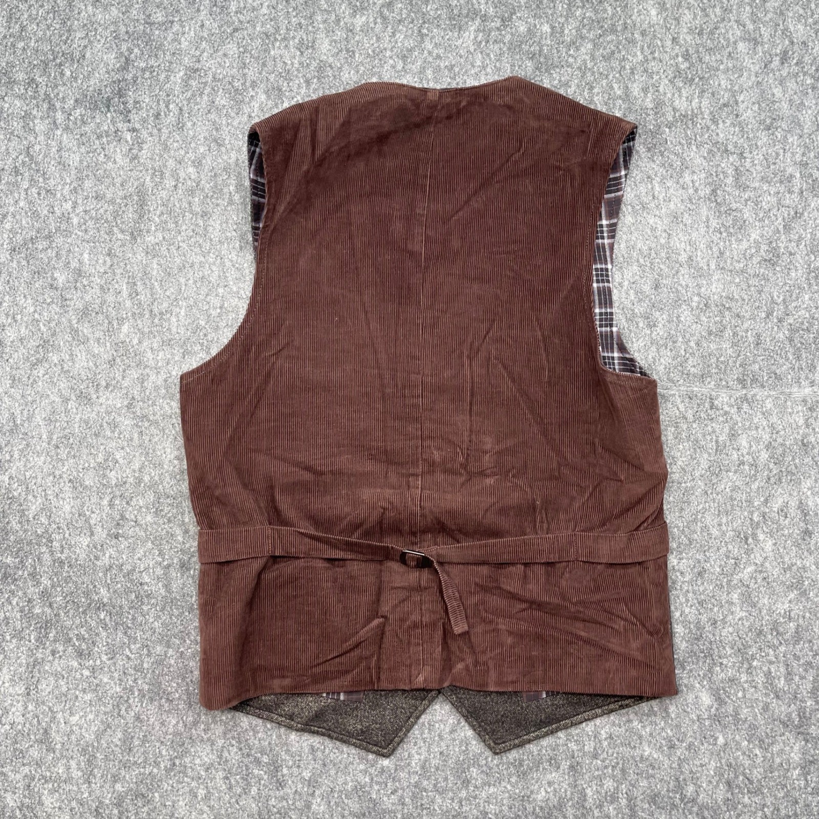 Kroon Vest Mens Medium Brown Herringbone Wool Blend Corduroy Plaid Lining